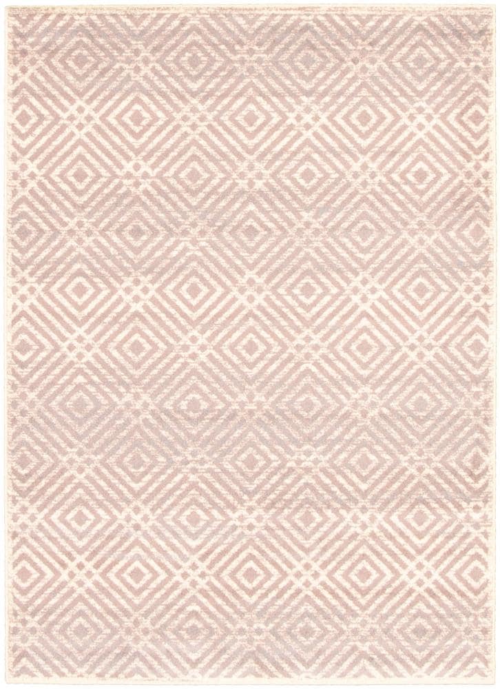 ECARPETGALLERY 315496 Ember 8 x 10 (ft) Loomed Polypropylene Cream, Pink, Silver Rectangular Indoor Geometric Bohemian/Eclectic Area rug