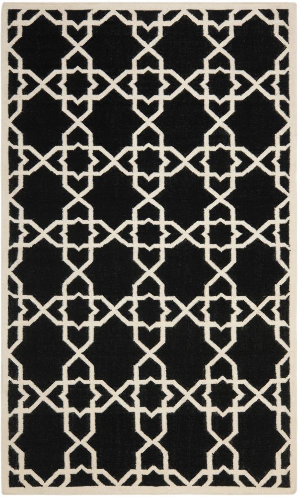 Safavieh DHU548L-5 Dhurries Kenna 5 x 8 (ft) Wool Black/Ivory Rectangular Indoor Geometric Coastal Area rug