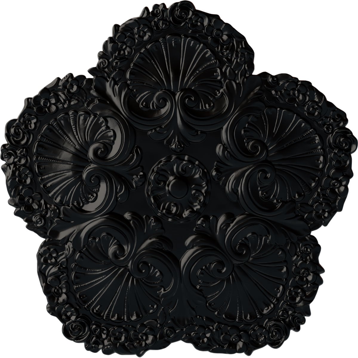 Ekena Millwork CM25SHBLF Shell 25.625-in W x 25.625-in L Painted Jet Black Polyurethane Whole Ceiling Medallion