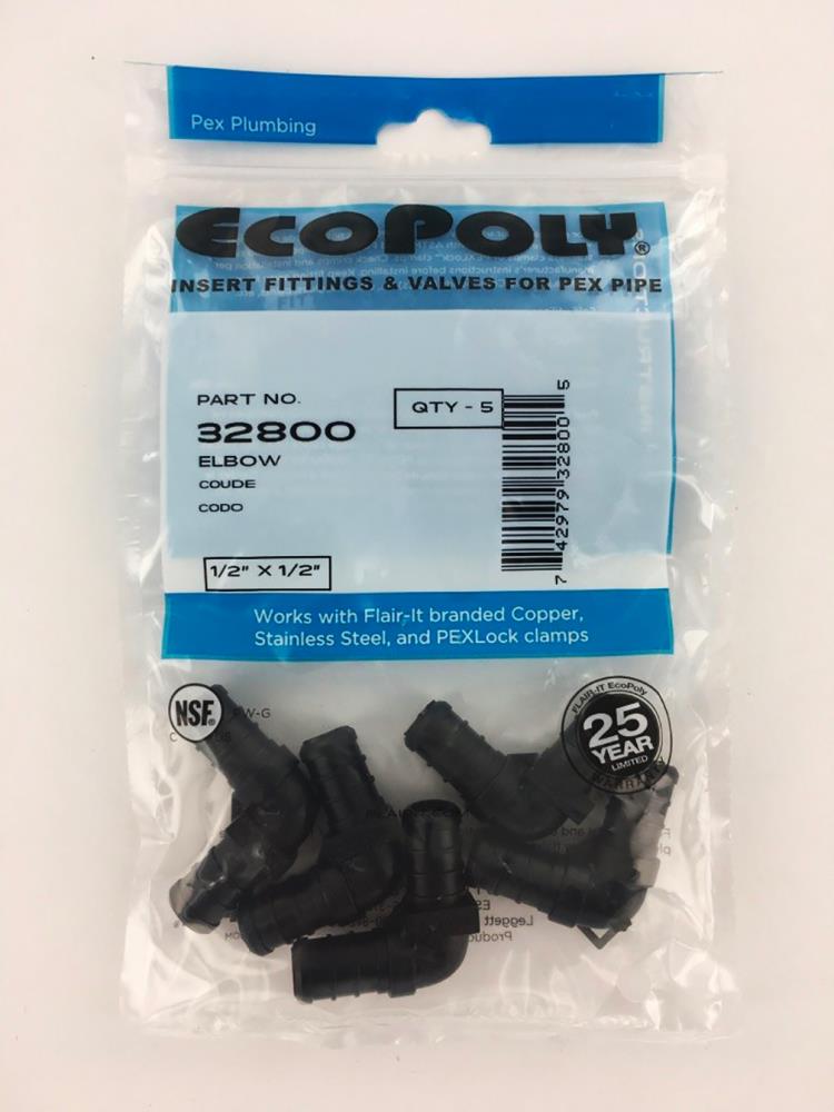 Ecopoly 1/2-in X 1/2-in Dia 90-Degree Plastic PEX Elbow (5-Pack) In The
