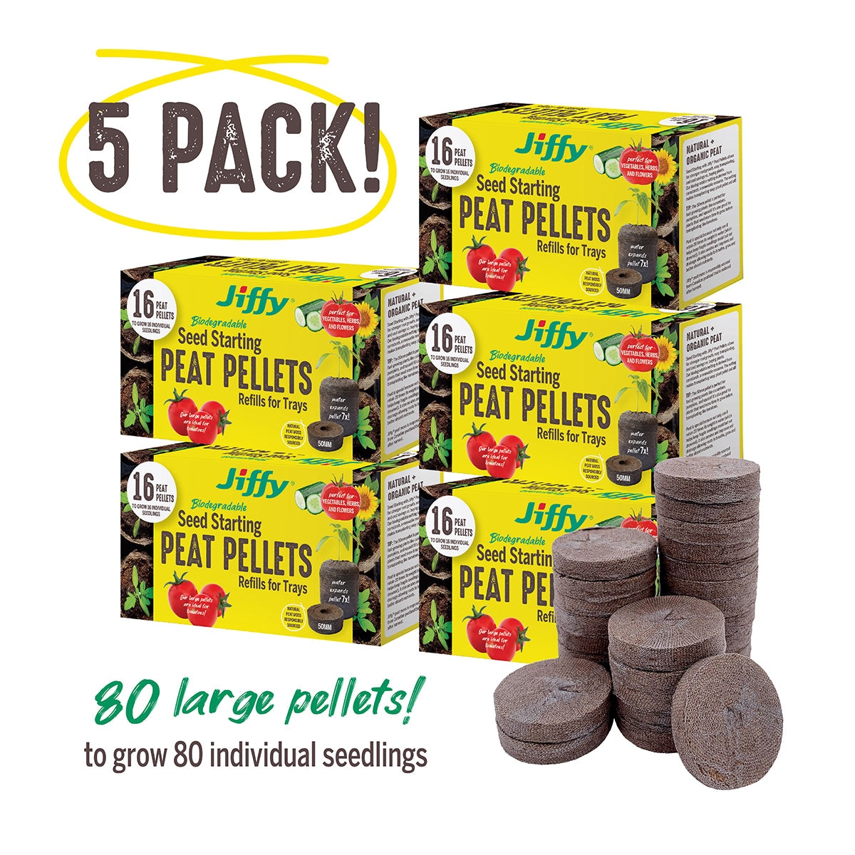Jiffy Seed Starter 50mm Peat Pellet Refills 5 Pack #J6R16BNDL5