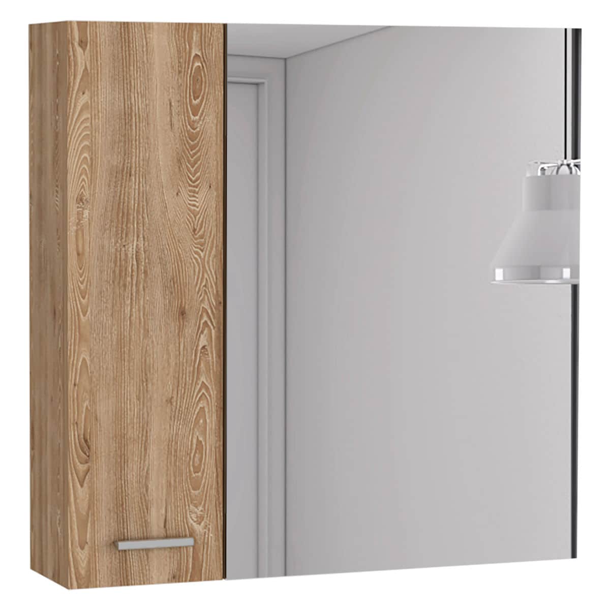Wooakway 23.6x23.6 Inch Wall Mounted Bathroom Medicine Cabinet with Ample Mirror Double Door Four Interior Shelves Space Saving Light Oak Organizer