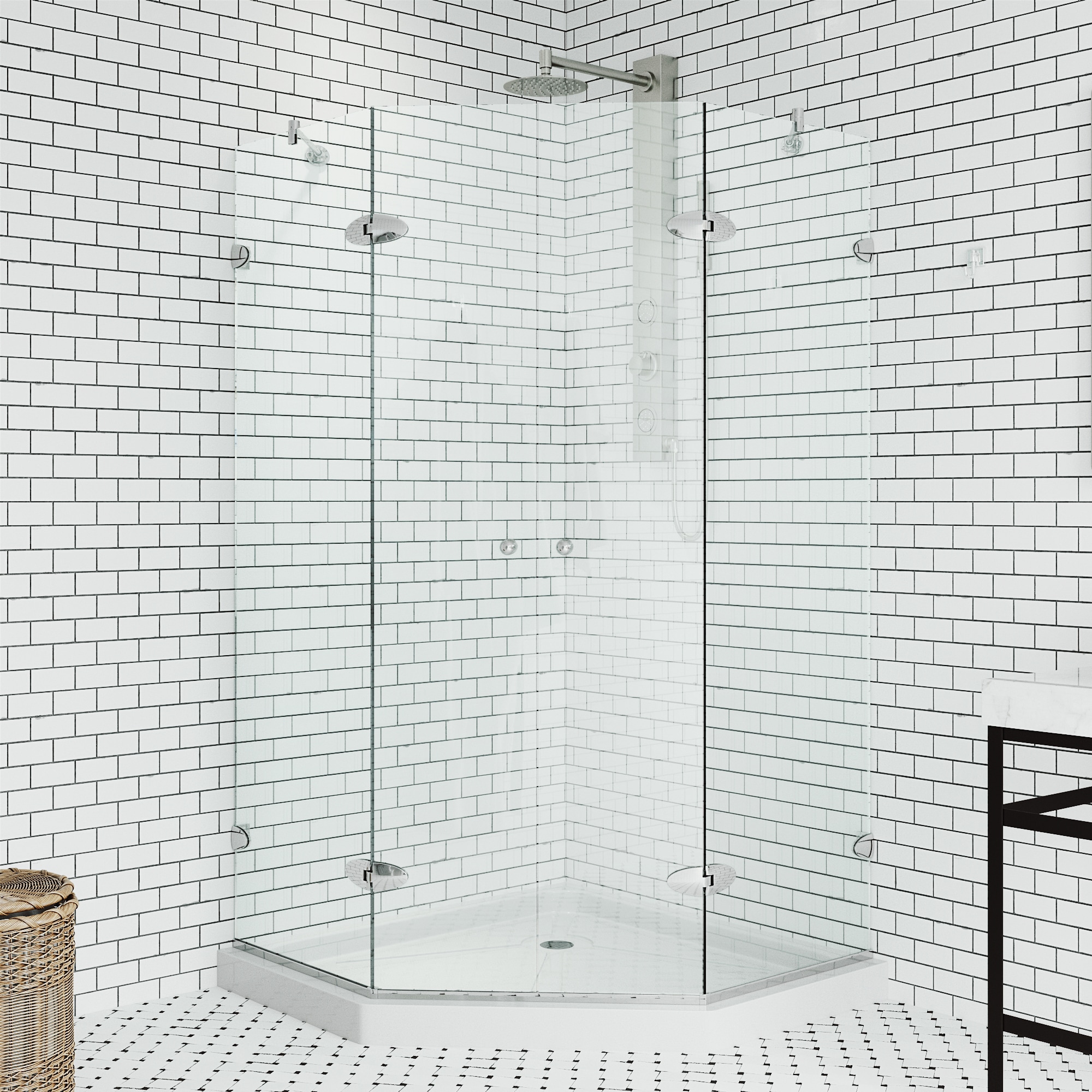 VIGO VG6063CHCL42WS Gemini 2 -Piece 42-in W x 42-in L x 77-in H Neo-angle Corner shower kit ( Corner Drain) Base and Door Included Chrome