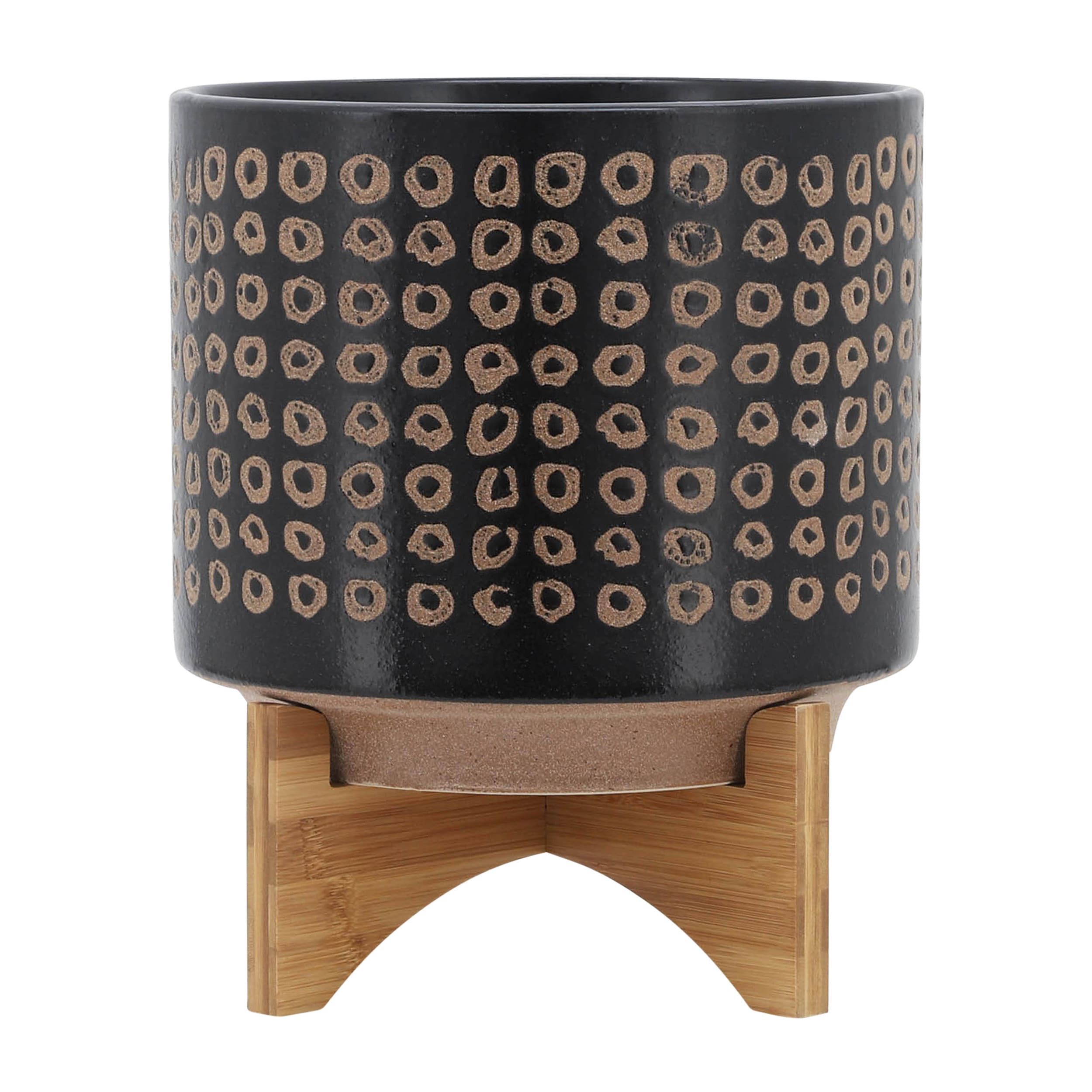 Kahomvis HDA-QPB0-808 Round 9.75-in W Small Brown Ceramic Indoor/Outdoor Planter
