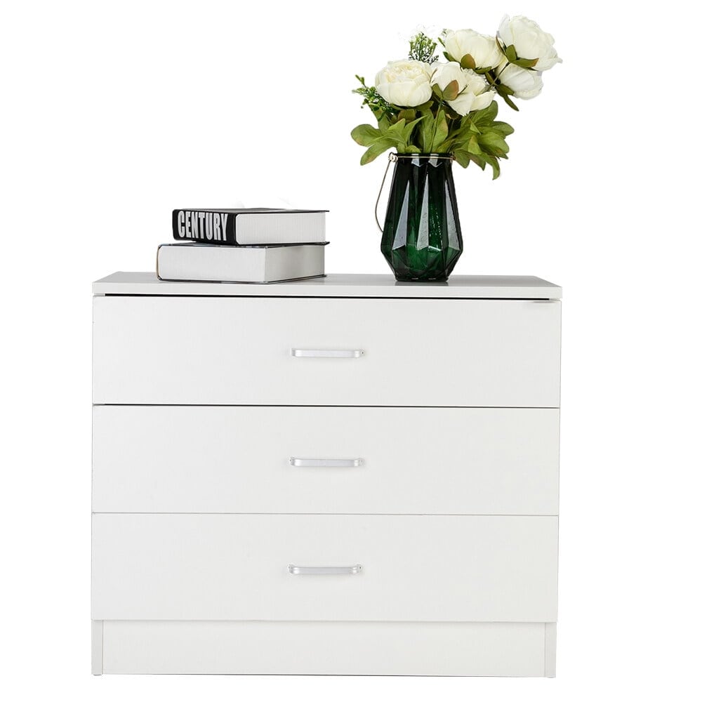 VEELIKE 75682614-SYZN Modern Simple 3 Drawers Table Nightstand Dresser Space Saving Storage White