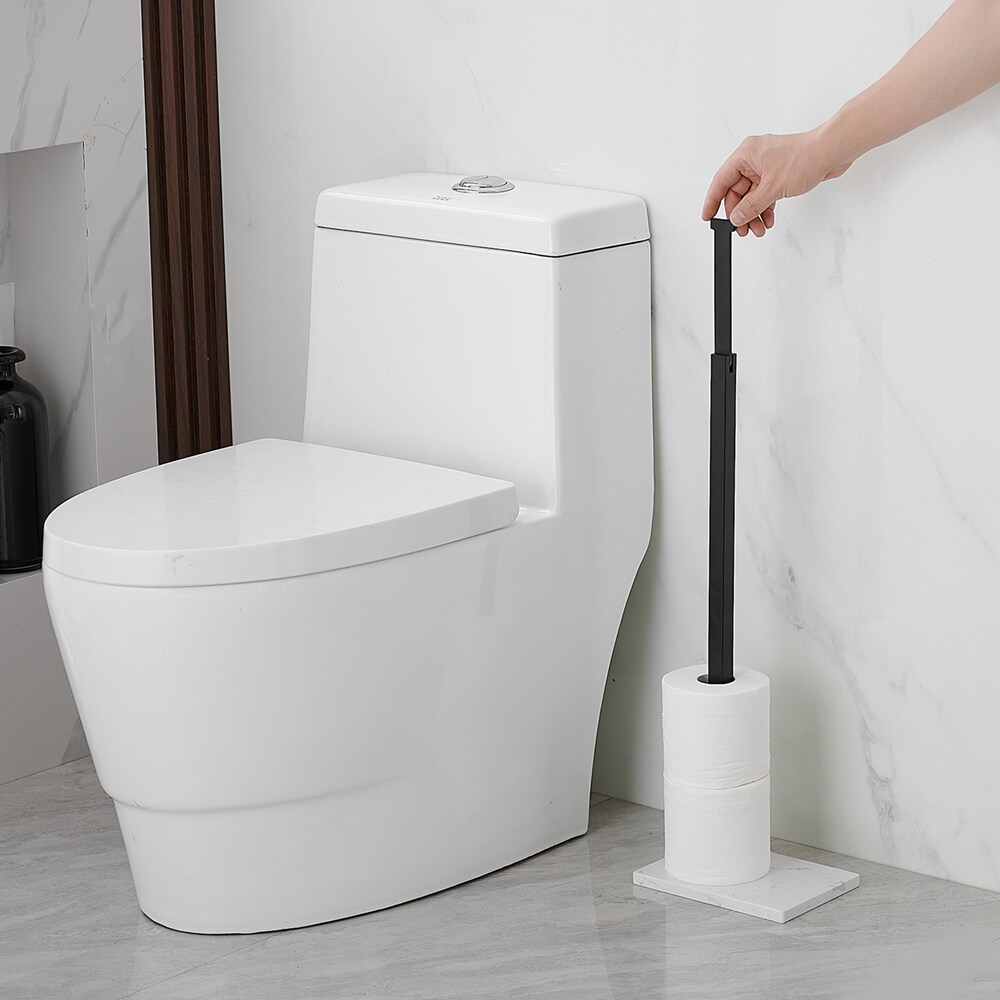 Matte Black Freestanding Toilet Paper Holder with Marble Base