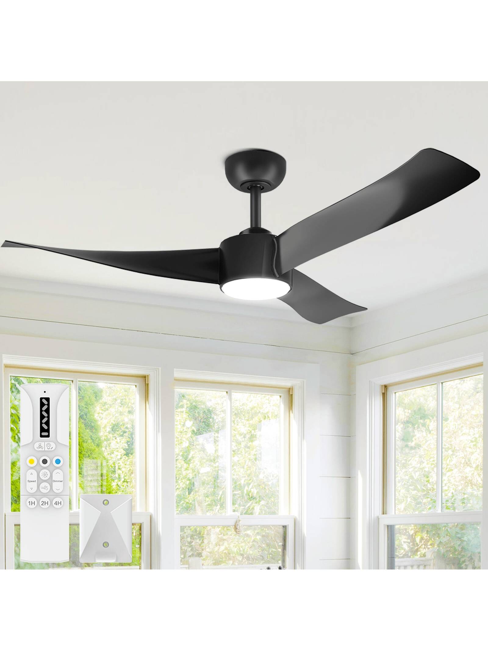 Qeetex PHO-13LKO79U-HF4 Black 52 Inch Ceiling Fan with 3CCT Dimmable Light. Low Profile Ceiling Fan with Remote Control. 6 Speeds Reversible. Noiseless. Suitable for Indoor. Outdoor. Kitchen. Living Room. Farmhouse