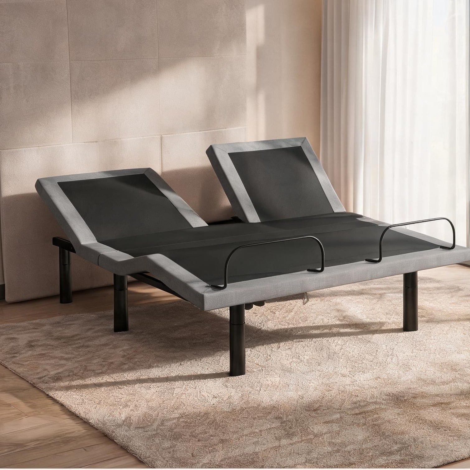 Naturefalls Split Queen Adjustable Bed Base with Independent Head and Foot Elevation Gray-Toned Upholstery Steel Frame