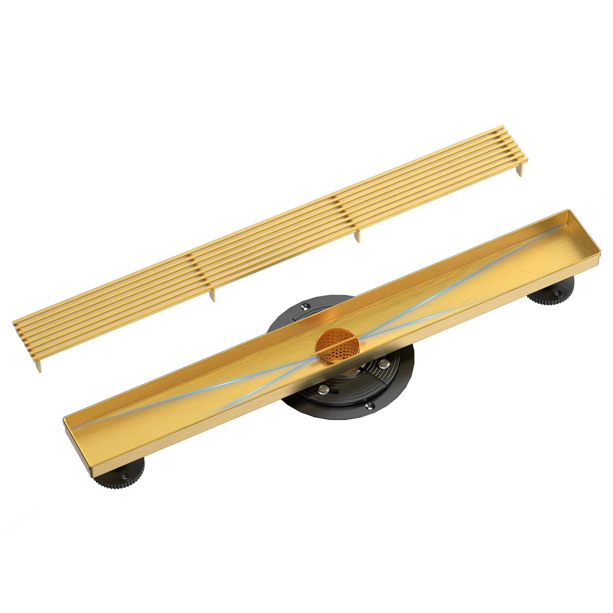 EVERSTEIN  Brushed Gold 24-in Linear Stainless Steel Shower Drain with Adjustable Feet High Flow 60 L/min