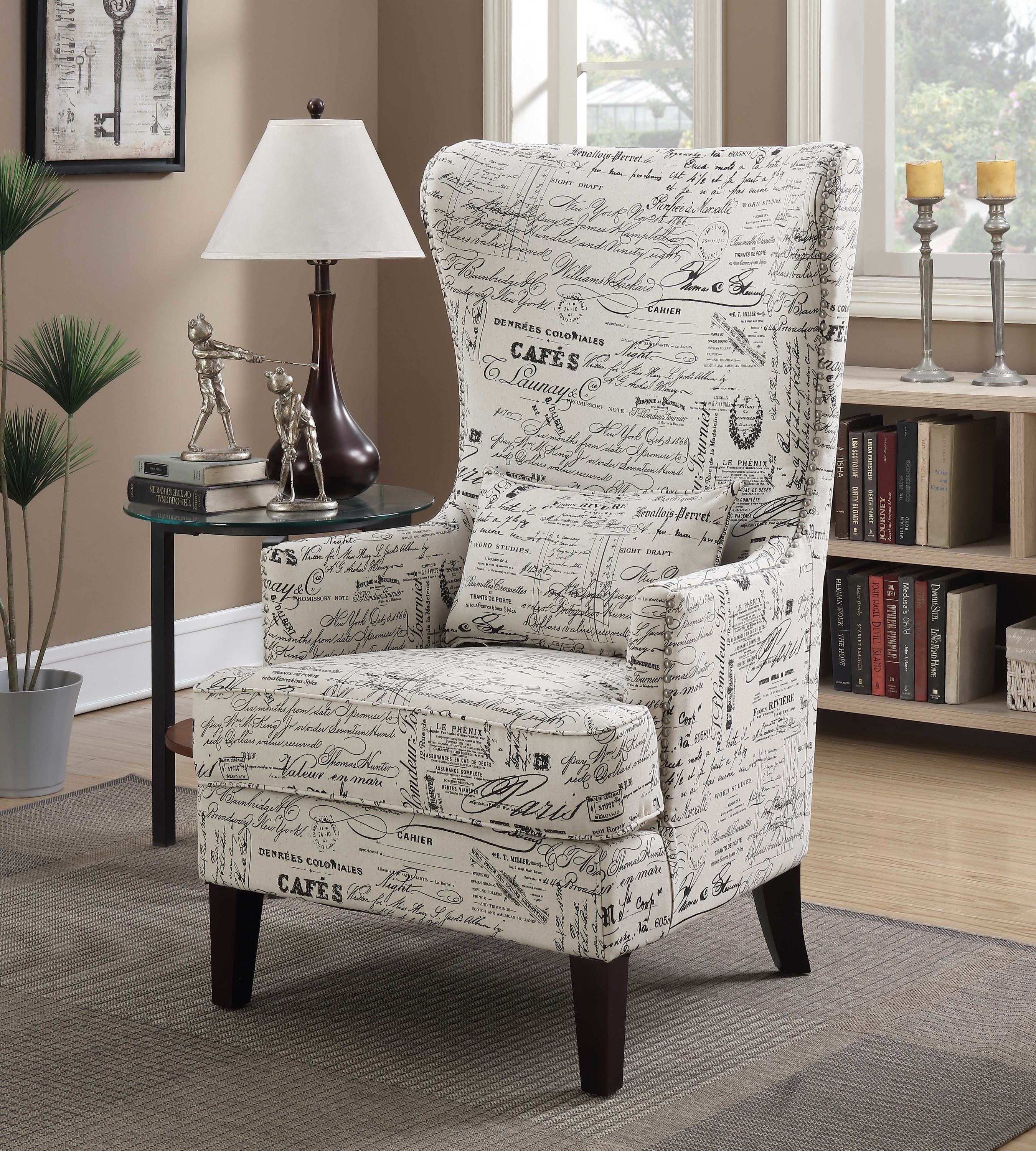 picket house furnishings kegan accent chair in french script