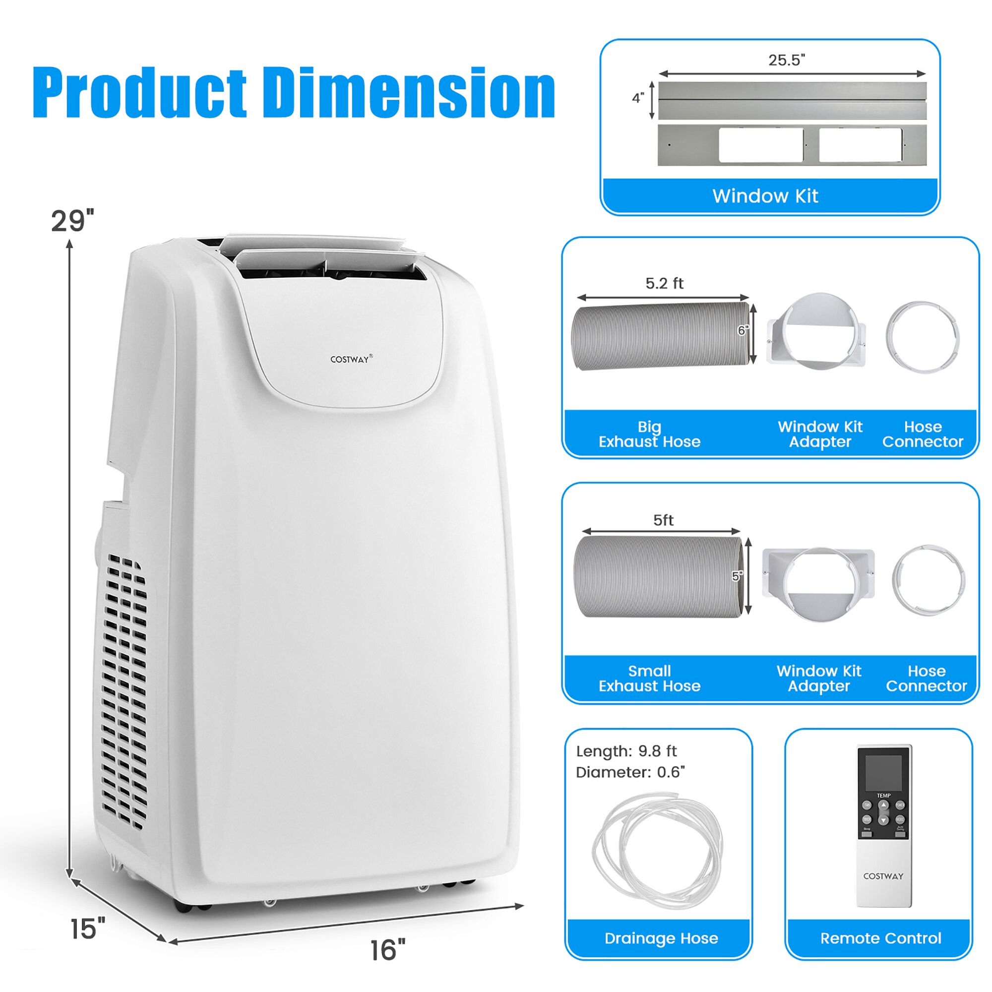 Costway 8000-BTU DOE (115-Volt) White Vented Portable Air Conditioner with Remote Cools 400-sq ft LWS00238 Sansujyuku sansujyuku.com