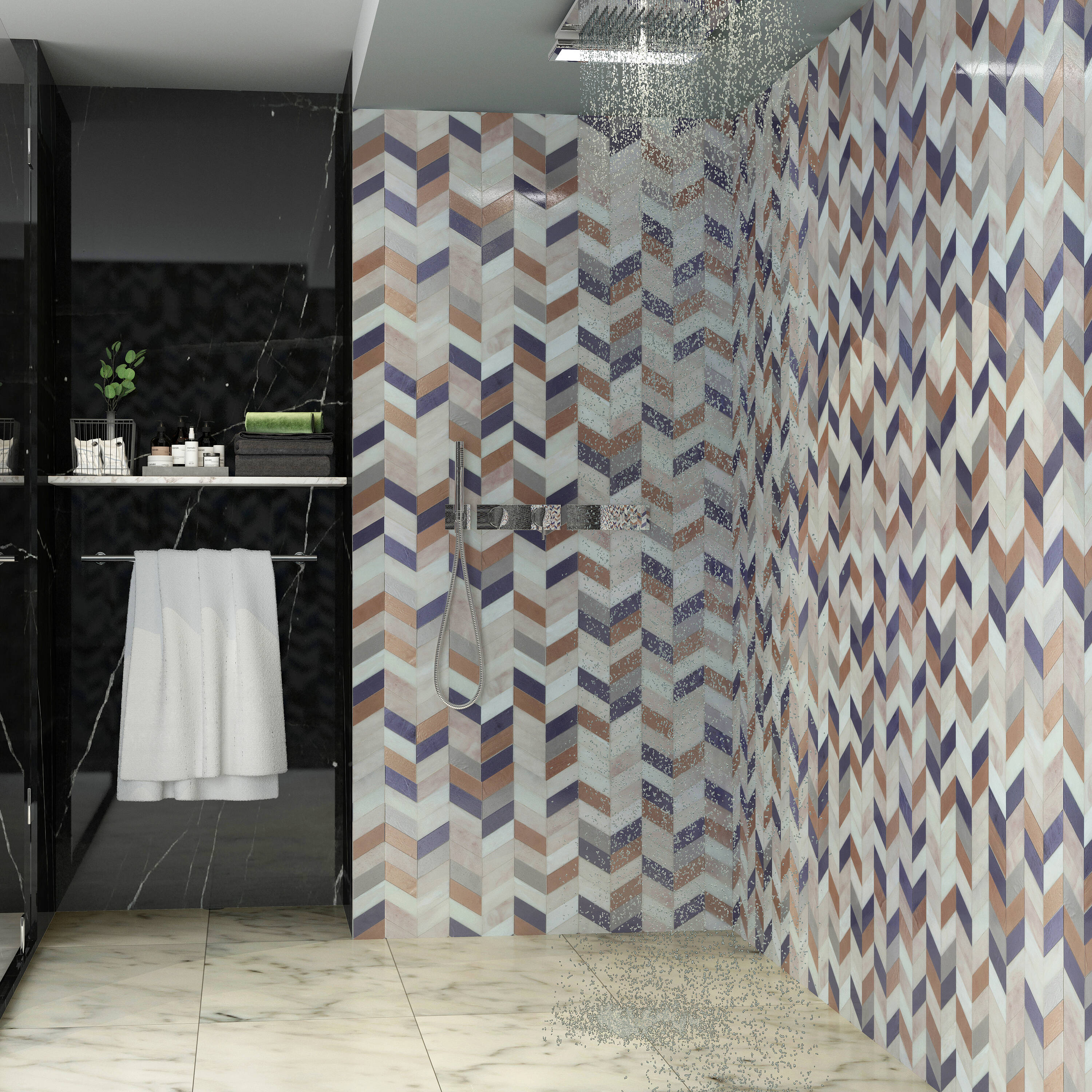 Elizabeth Sutton Glory Pink Chevron Glass Mosaic Tile