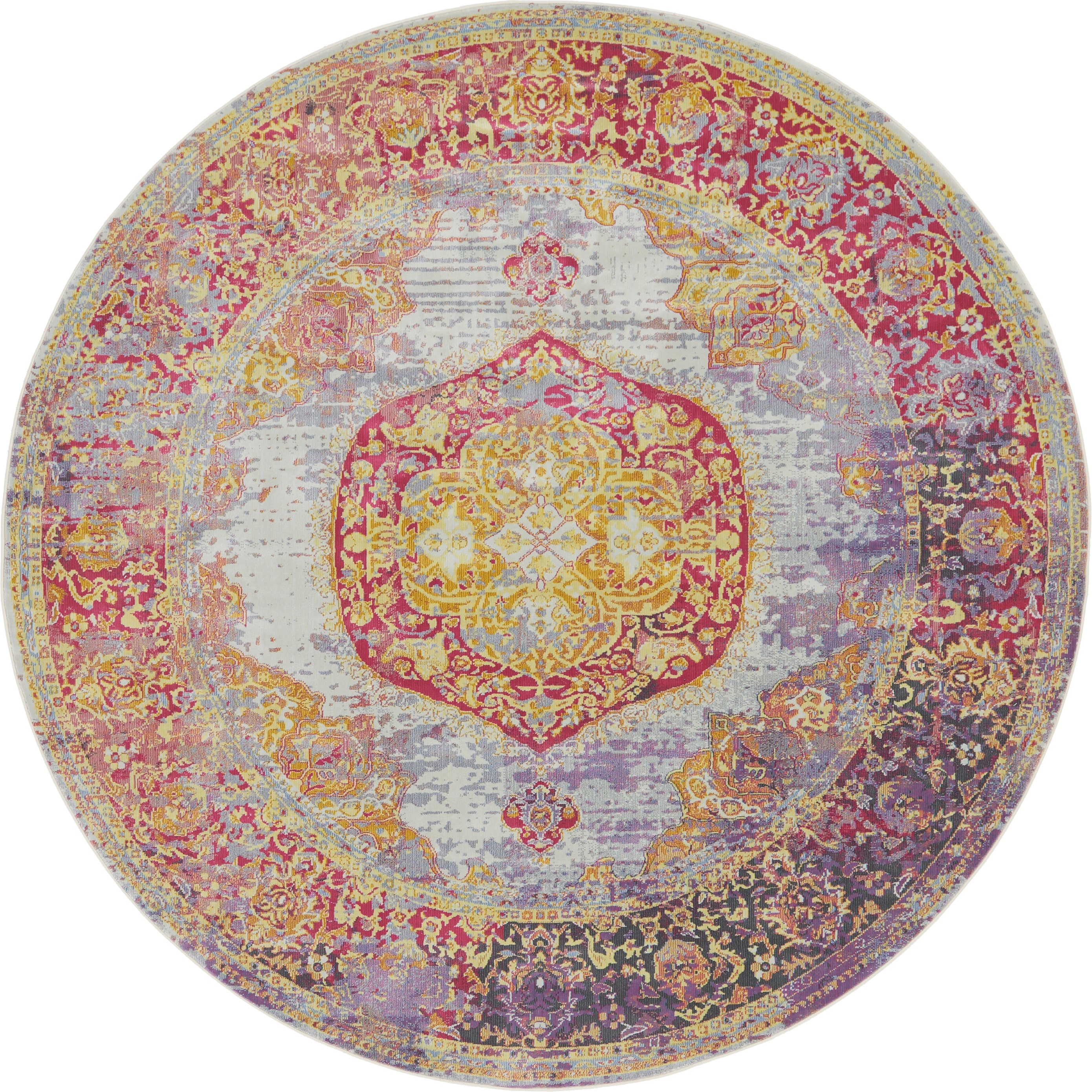 Unique Loom 3140202 Atares Baracoa 8 x 8 (ft) Loomed Polypropylene Multi/Ivory Round Indoor Medallion Bohemian/Eclectic Area rug
