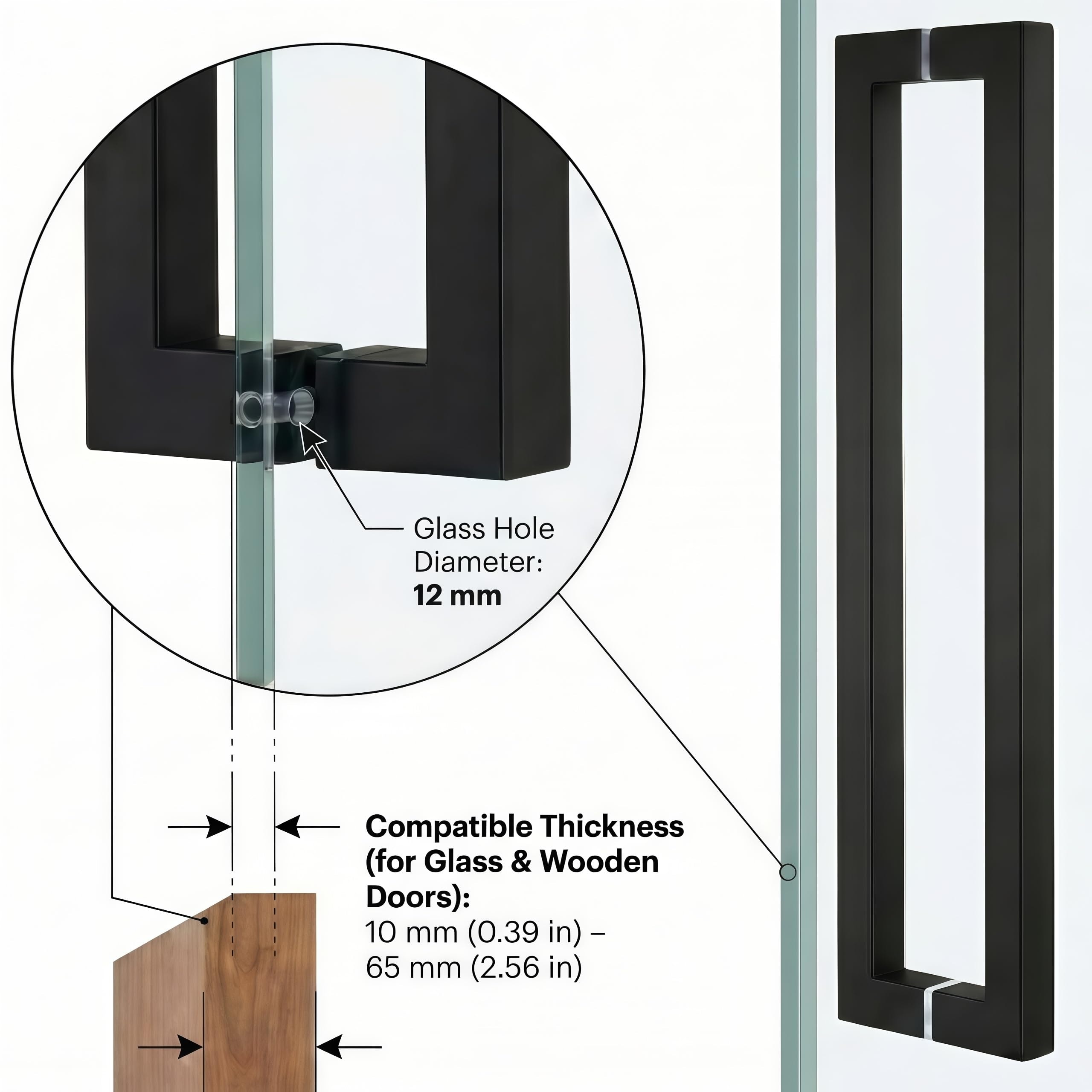 Aoibox  36 Inch Matte Black Square Stainless Steel 304 Push Pull Door Handle 1 2 mm Thick for Home Use
