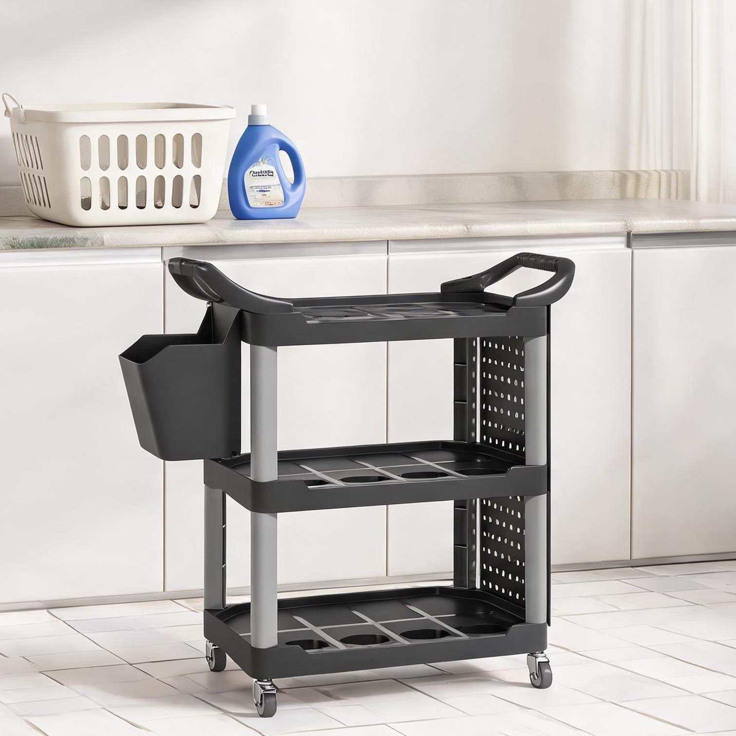 FlowLuxe Black and Light Gray 15.3 x 6.7 x 15 in Tool Boxes with Storage Shelving Plastic