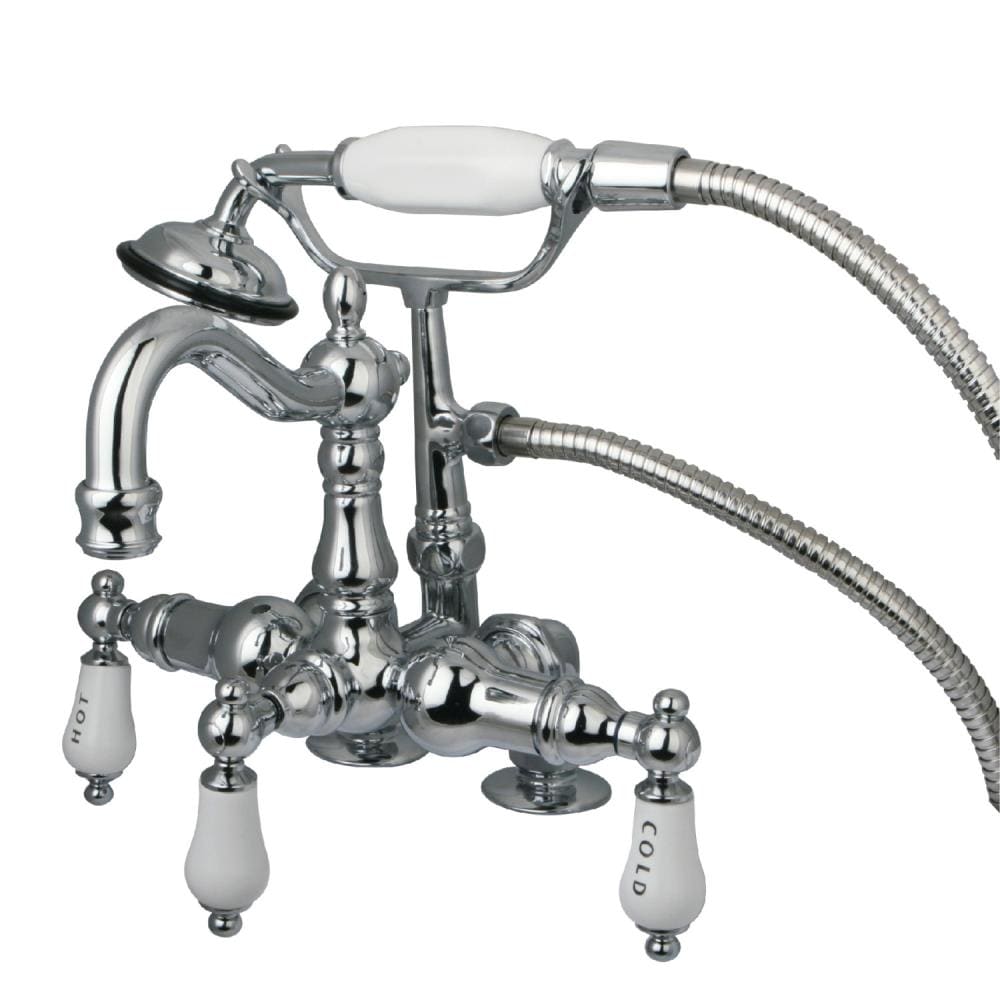 Kingston Brass Vintage Polished Chrome 3 Handle Deck Mount Roman High Arc Bathtub Faucet With 6613