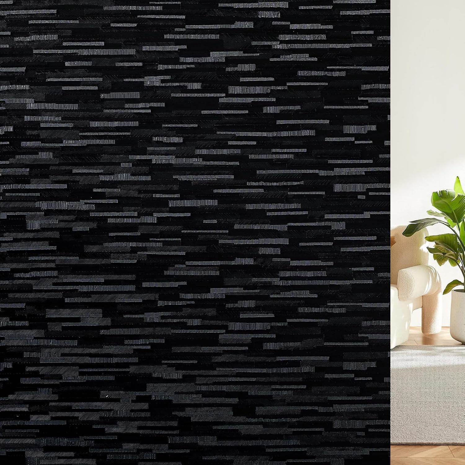 Haton Black Stripe Blackout Window Film 17.5 In x 78.7 In Static Cling Non-Adhesive UV Blocking Removable Privacy Film for Bedroom Bathroom and Home Theater