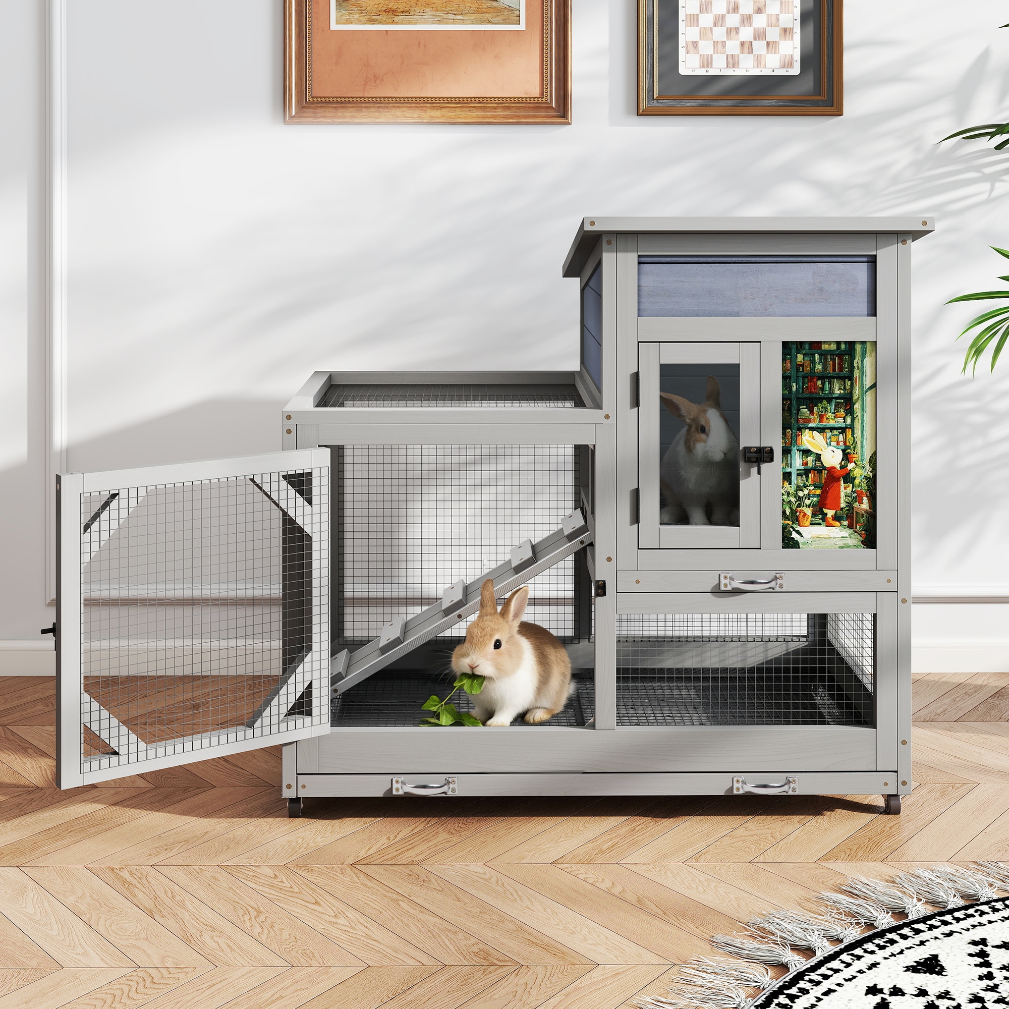 Coziwow Gray Wood Rabbit hutch