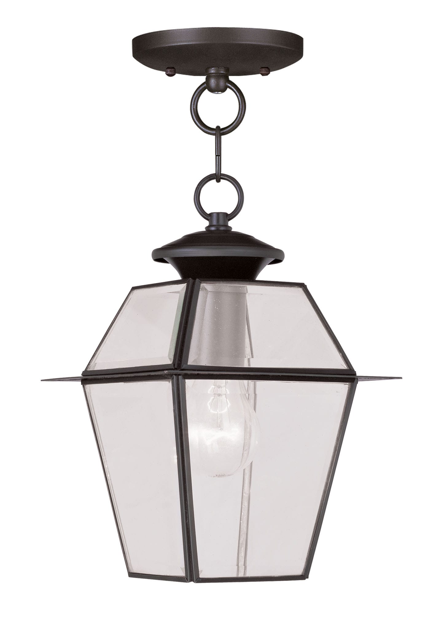 Livex Lighting 2183-07 Westover Bronze Traditional Beveled glass Lantern Mini Outdoor Hanging Pendant light