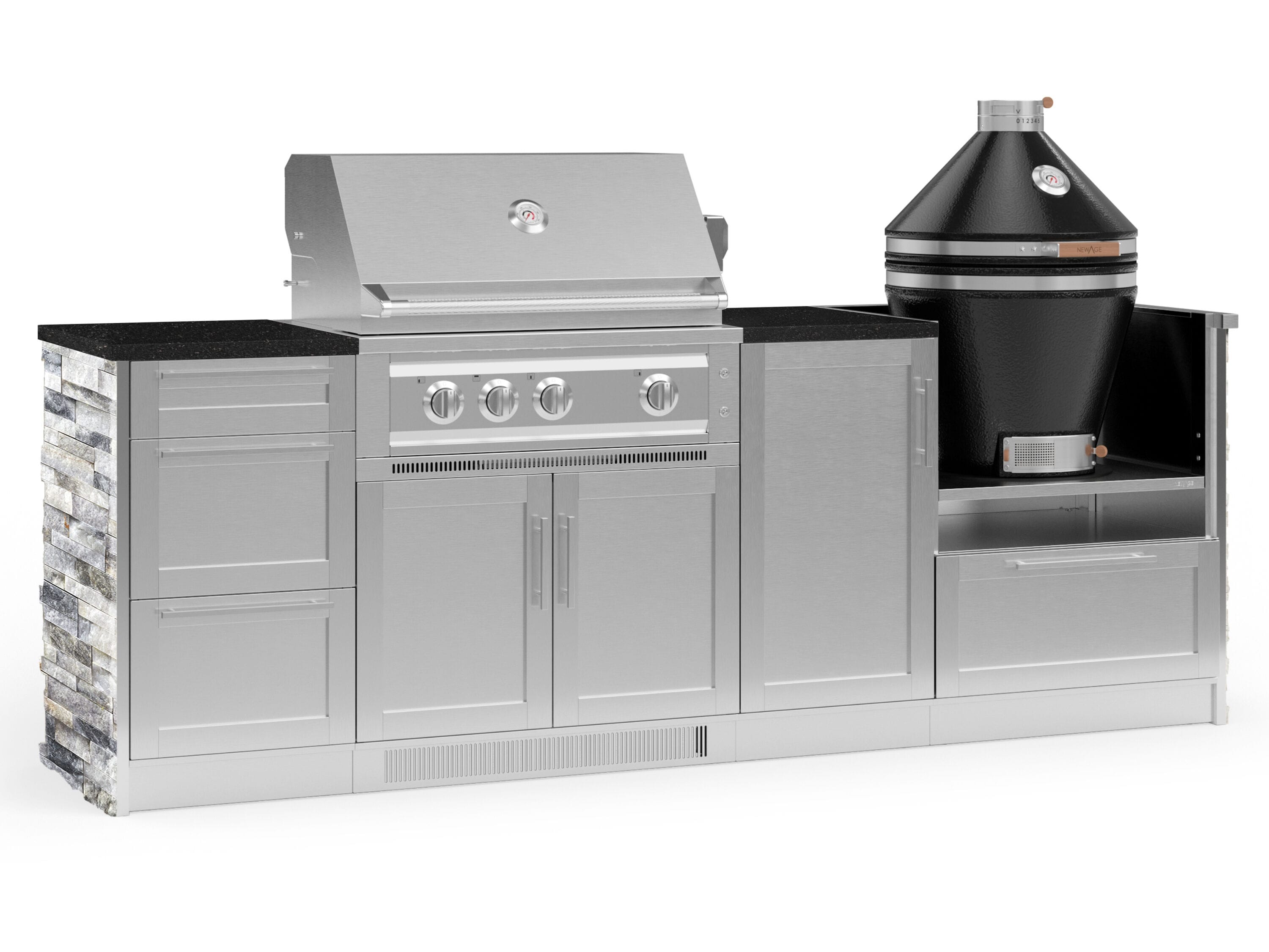 NewAge Products 68777 Signature Series Cabinets Platinum Grill 8 -Piece 100.16-in W x 25.5-in D x 57.5-in H Modular Outdoor Kitchen Set 4 Burners