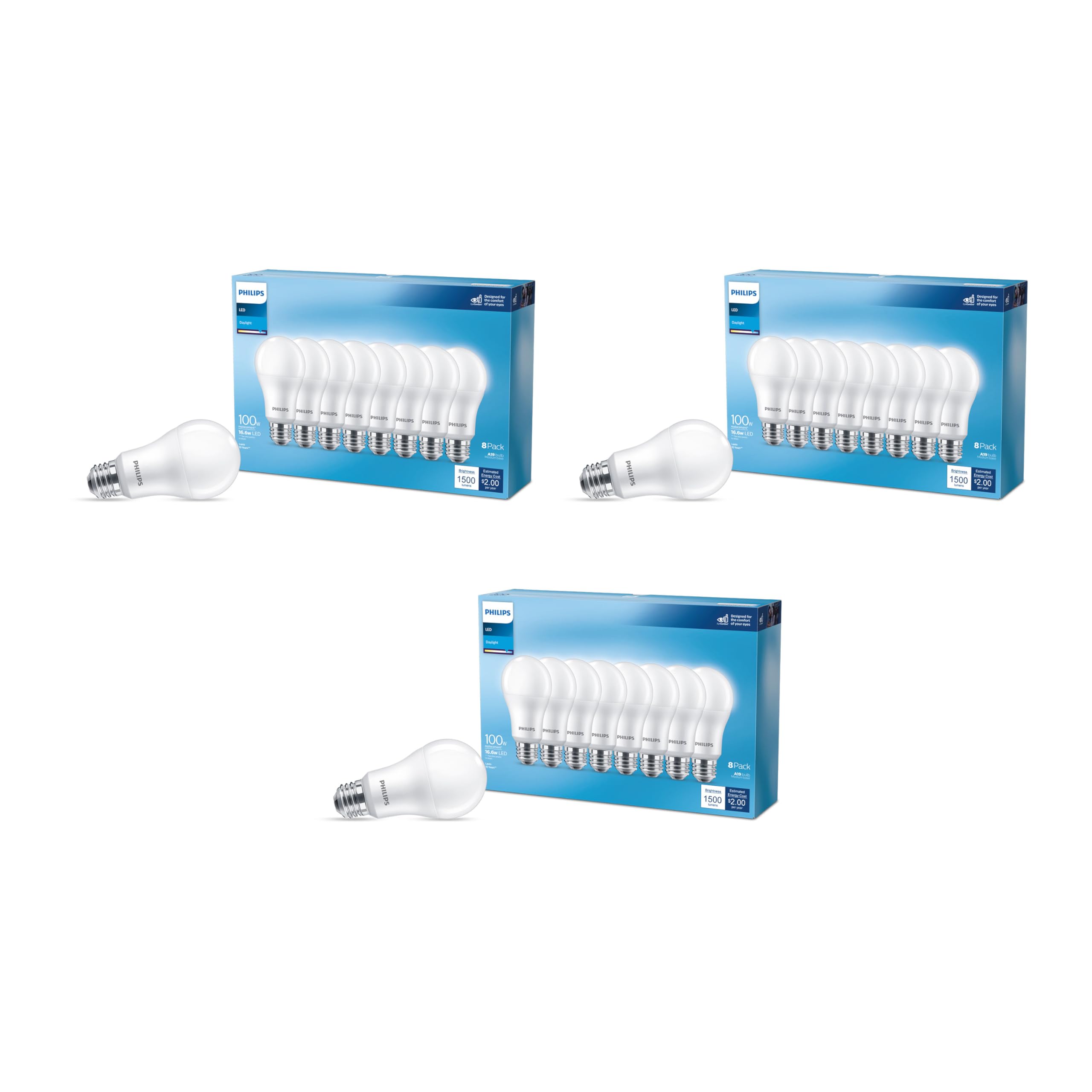 Philips 100W A19 LED Light Bulbs - 24 Pack Daylight (5000K) Energy Efficient EyeComfort #589127