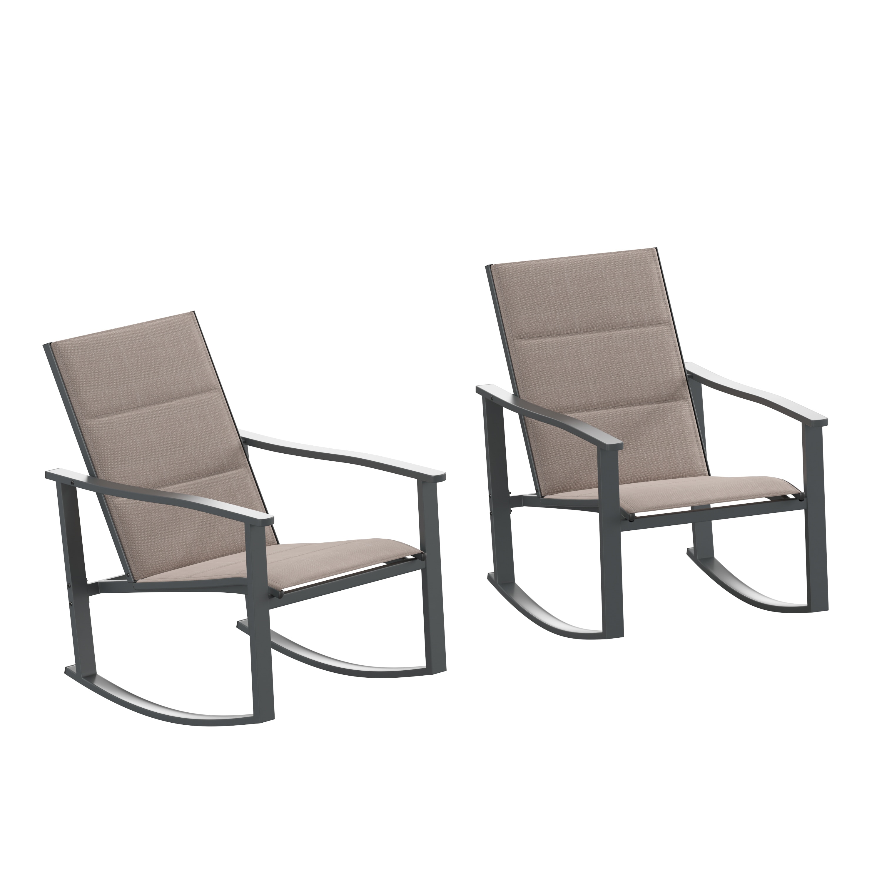 Flash Furniture 196861092947 Brazos Set of 2 Black Steel Frame Rocking Chair with Brown Solid Seat