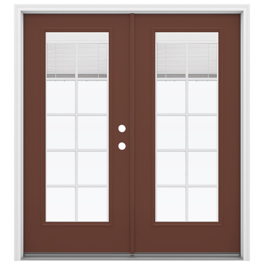 JELD-WEN LOWOLJW205900244 French 72-in x 80-in x 4-9/16-in Jamb Low-e Blinds and Grilles Between The Glass Fox Tail Steel French Left-Hand Inswing Double Patio Door Brickmould Included