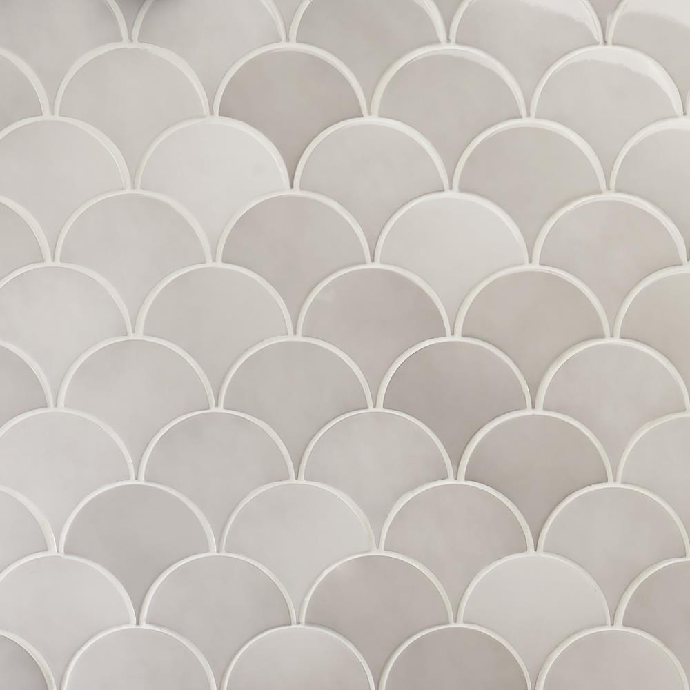 Tidewater Gray Polished Ceramic Fish Scale Wall Tile