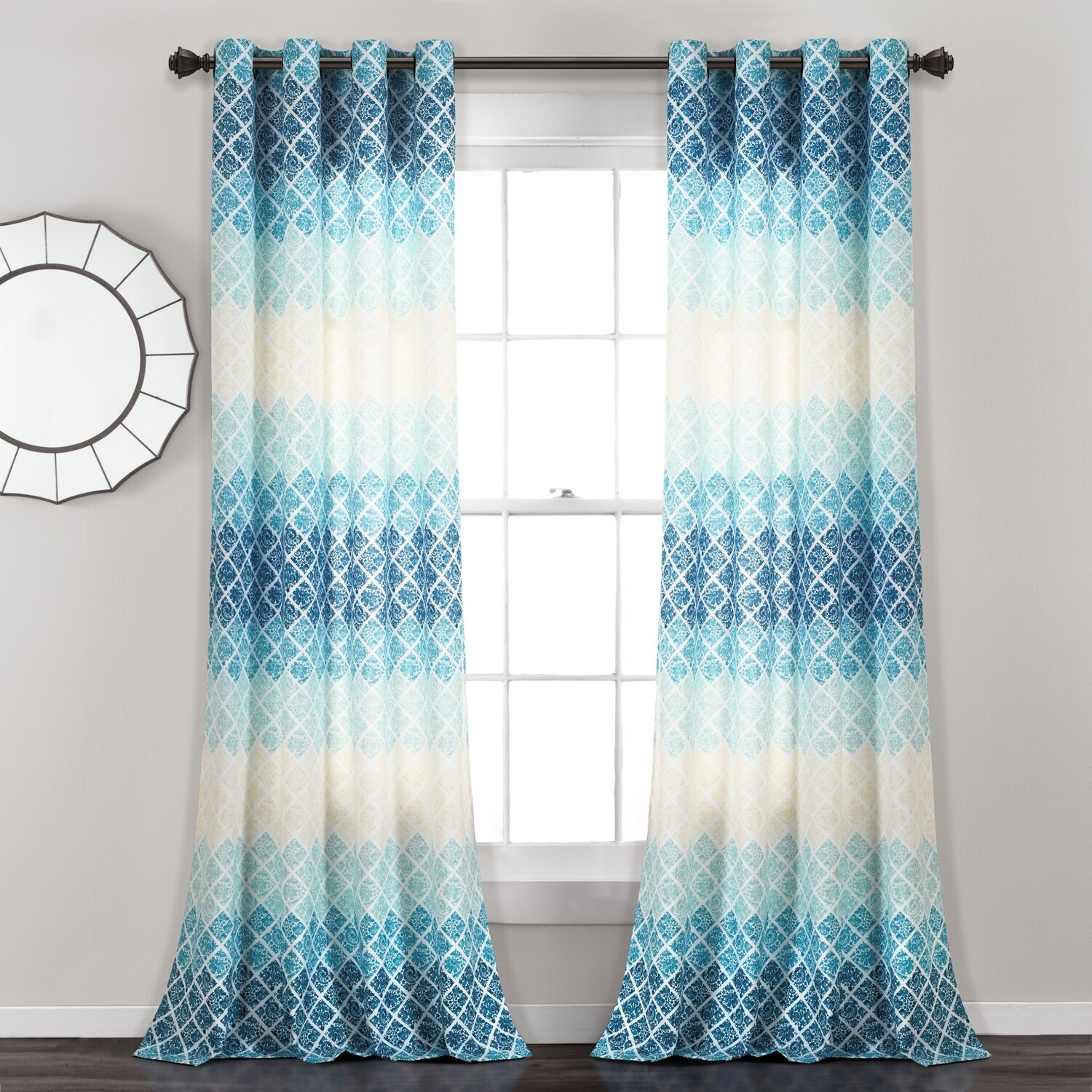 Lush Decor 21T010416 120-Inches Blue Ombre Room darkening Grommet Curtain panel pair