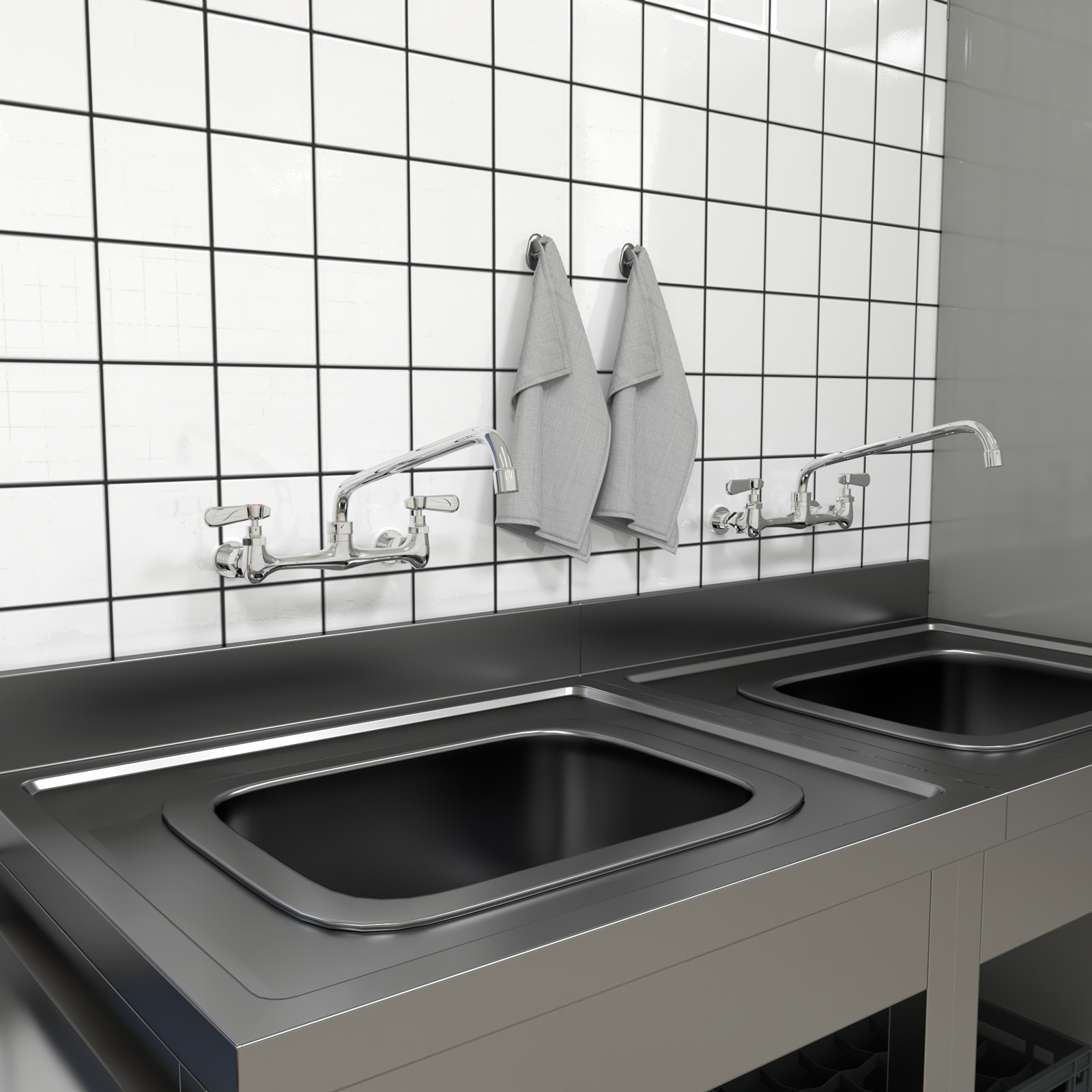 Polished Chrome Wall-Mount 2-Handle Low-Arc Kitchen Faucet