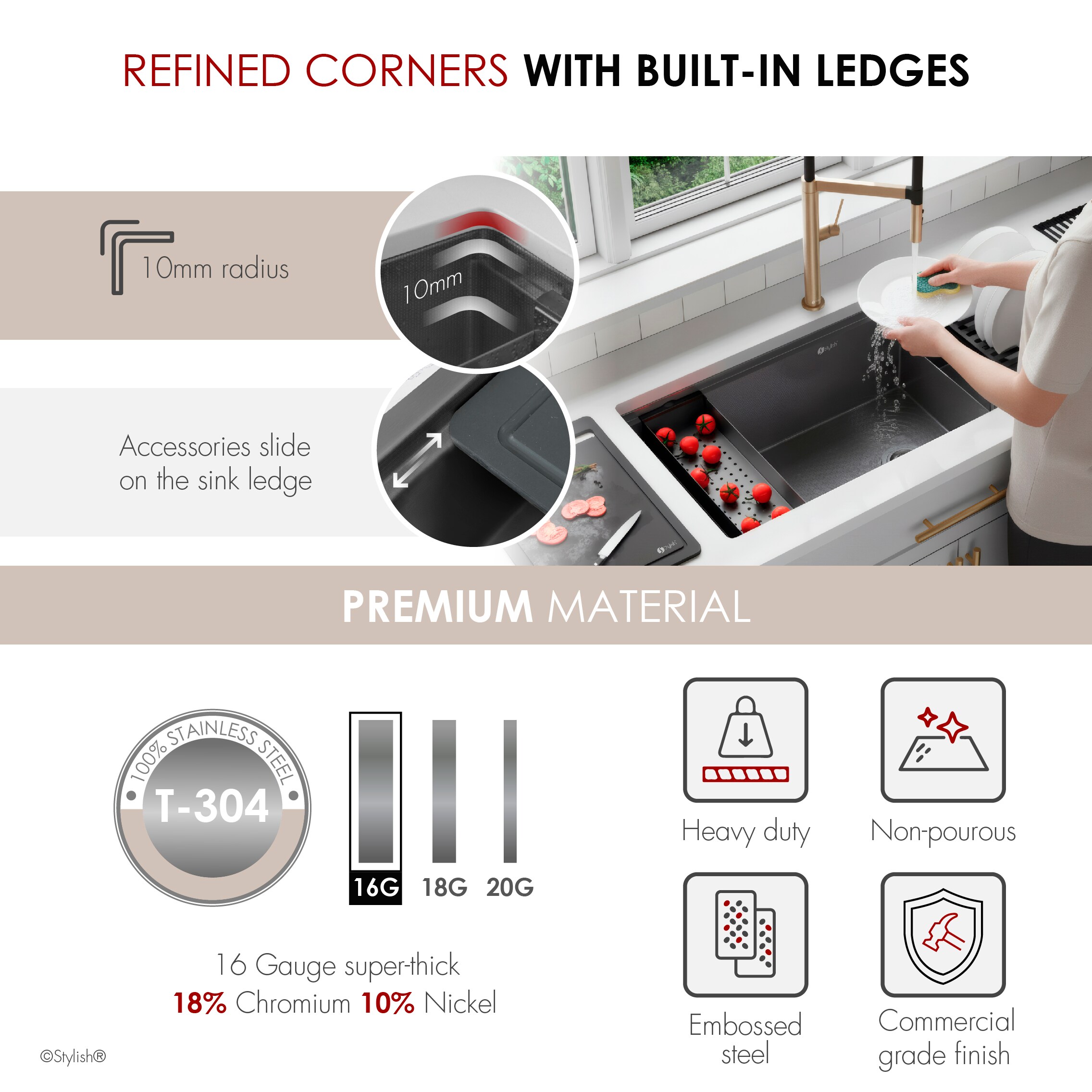 Stylish S-742WNK Kitchen-Sinks - View #7