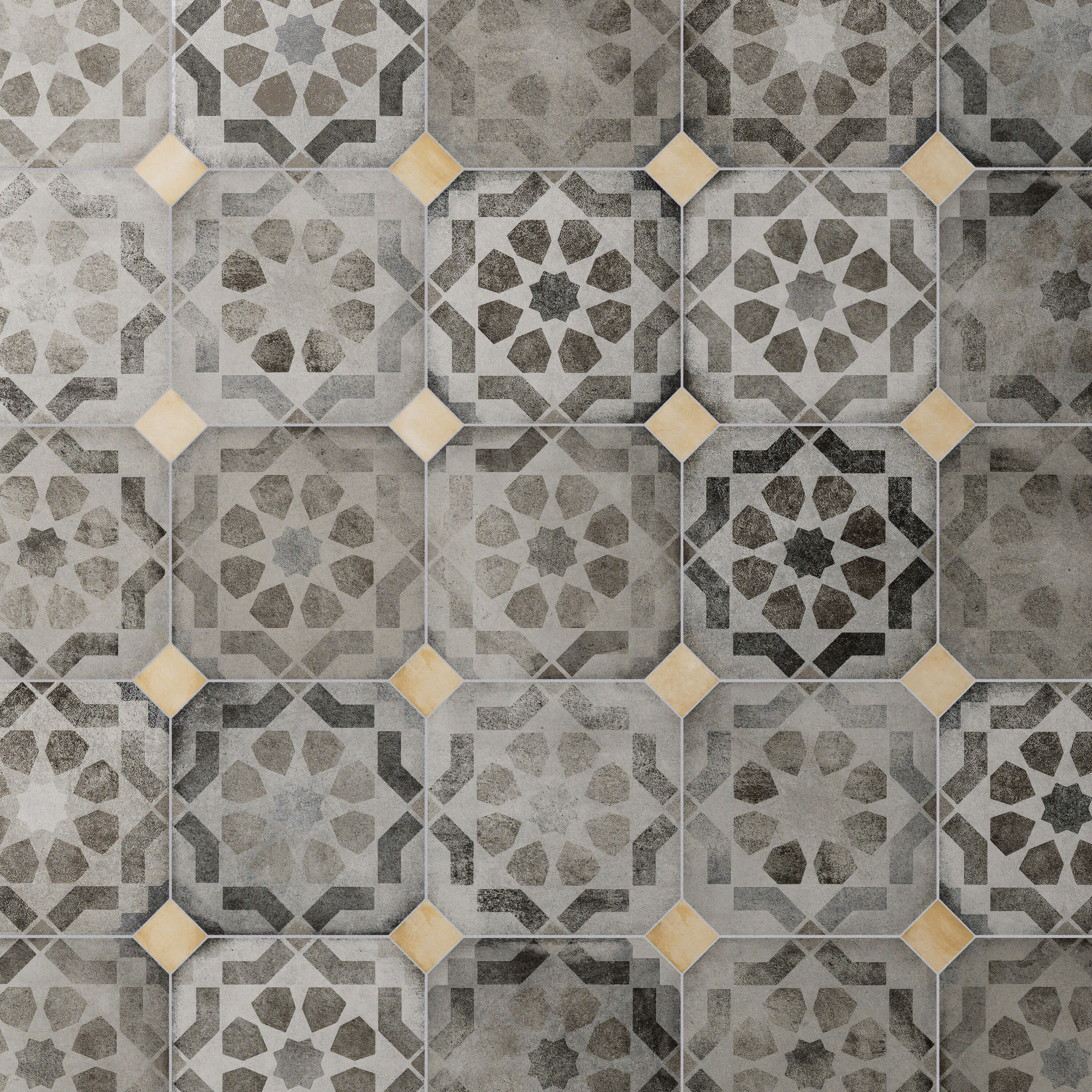 Affinity Tile Laverton Octagon Deco Sombra with Taco Beige 8-in x 8-in Matte Porcelain Cement look Multi-shaped Floor and Wall Tile ( 11.25-sq ft Carton )