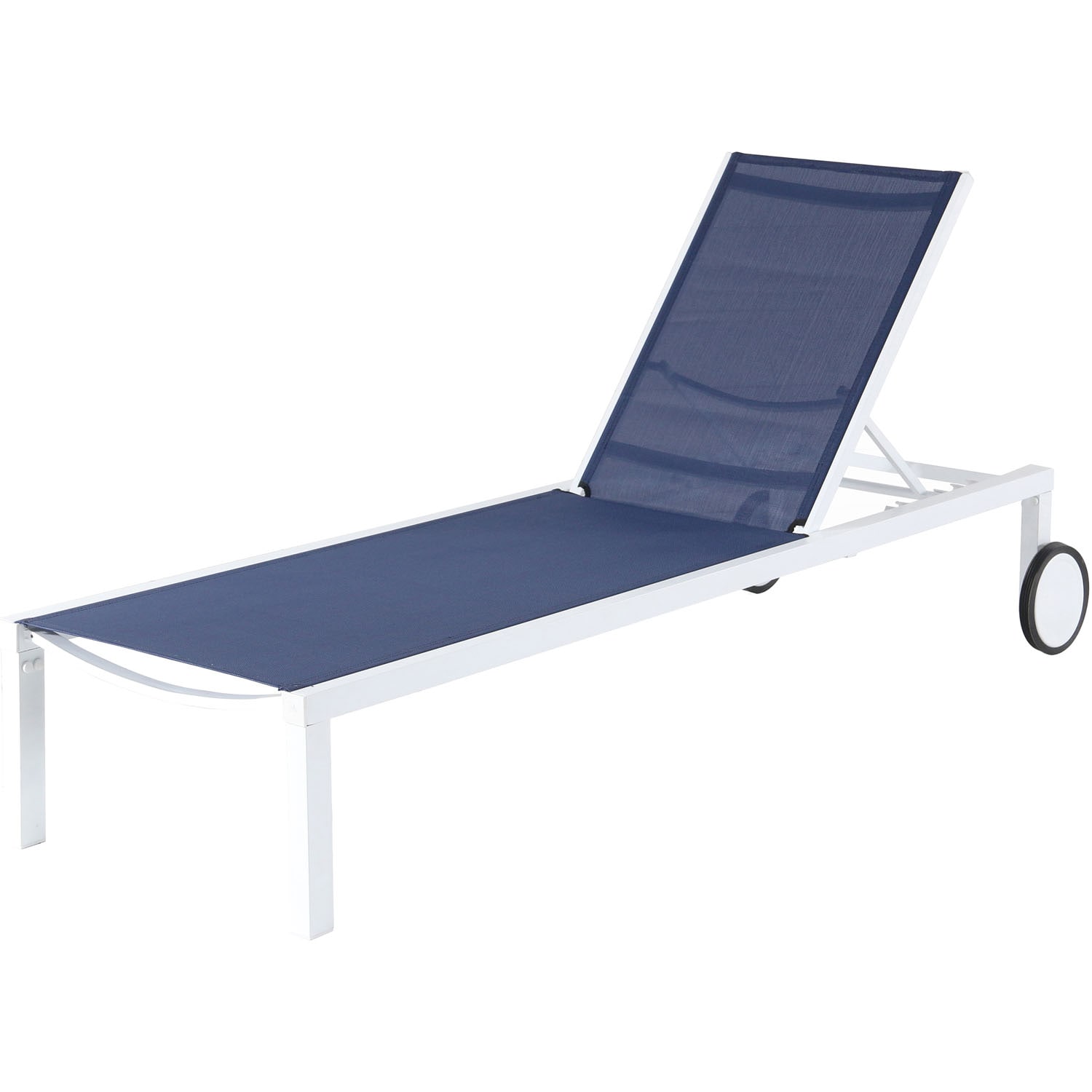 Mod Furniture PYTNCHS-W-NVY Peyton White/Navy Metal Frame Stationary Chaise Lounge Chair with Blue Mod Furniture Sling Seat