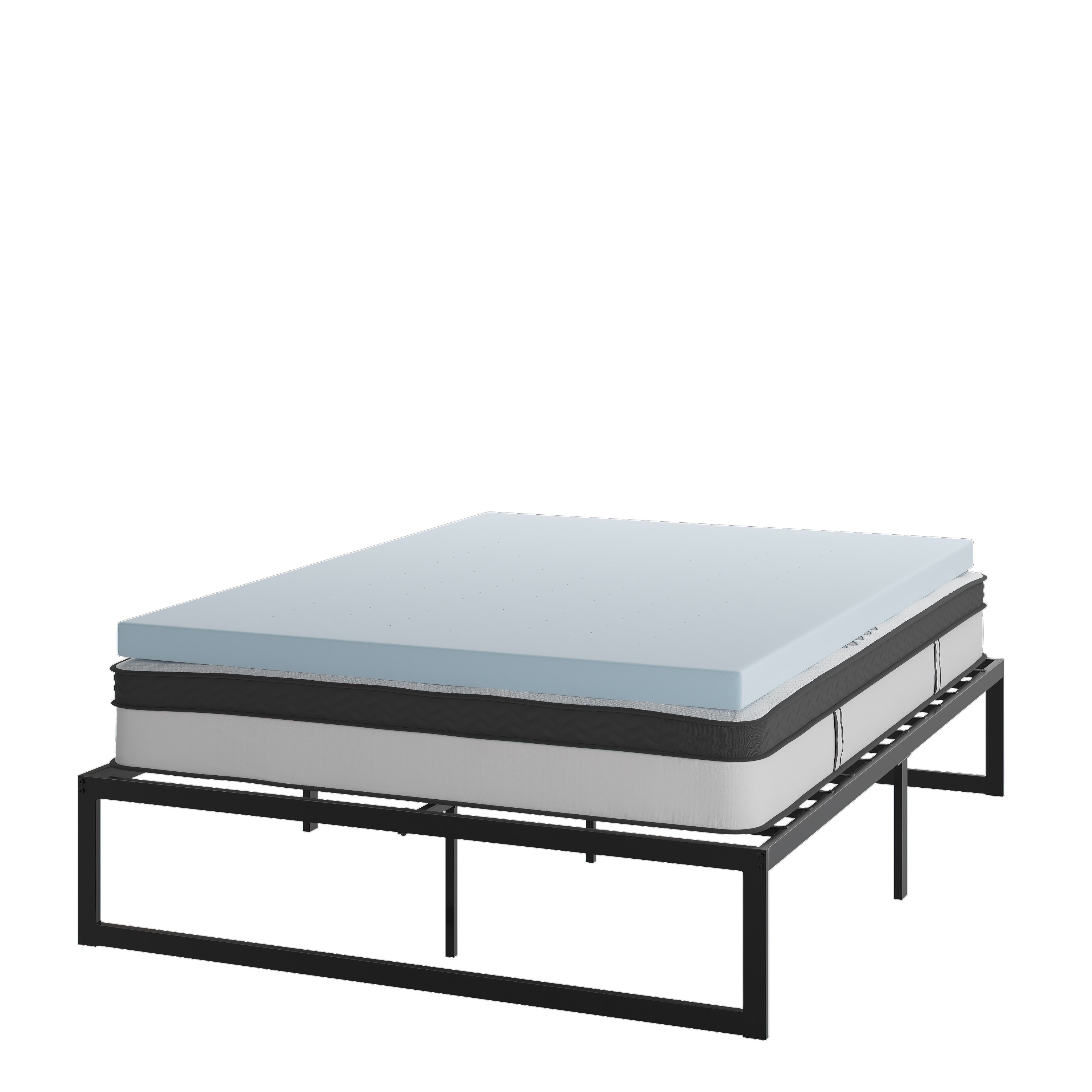 Flash Furniture 14 Inch Metal Platform Bed Frame with 10 Inch Pocket Spring Mattress and 3 inch Cool Gel Memory Foam Topper - Queen Queen -  889142989639