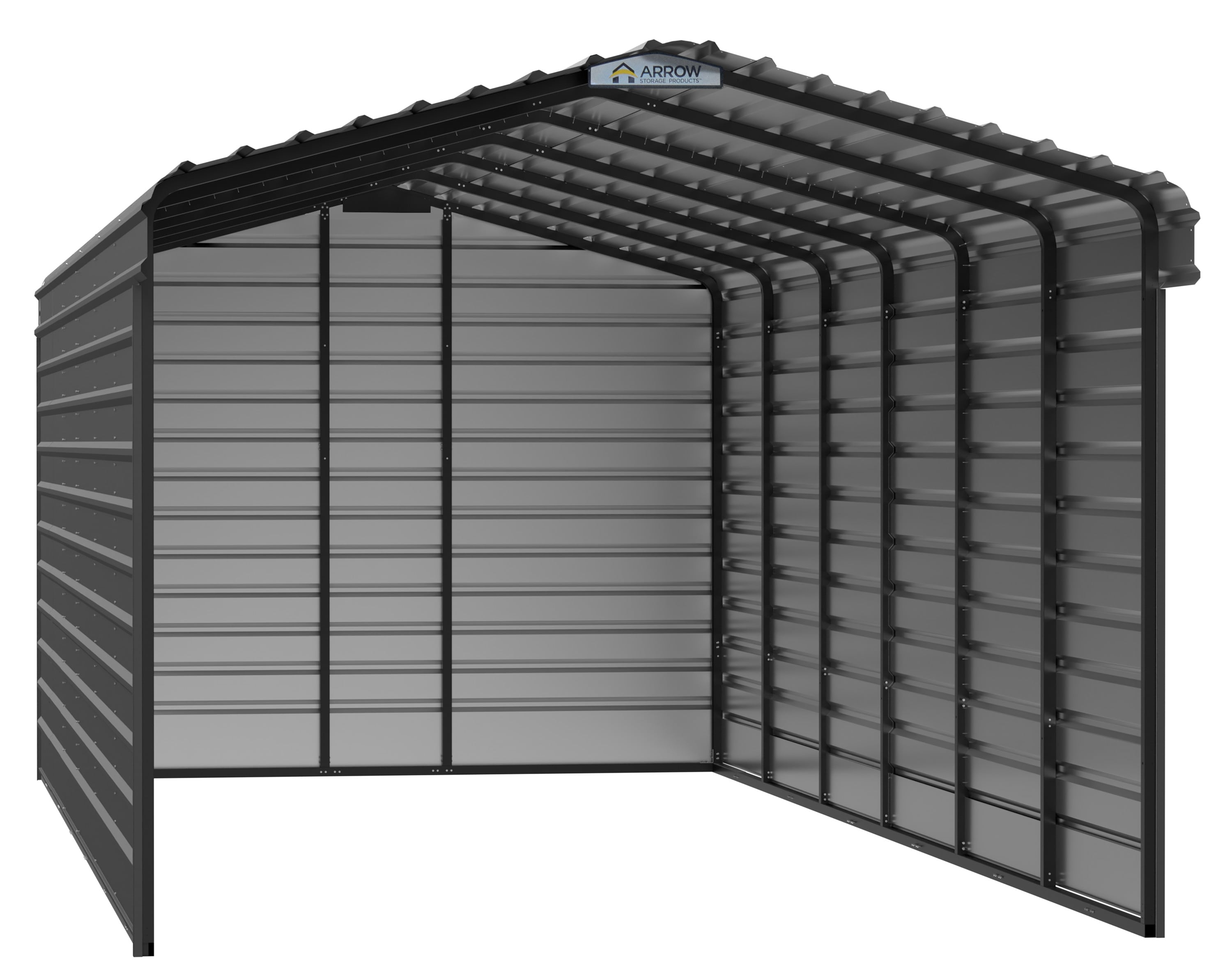 Arrow CPHC122909ECL3 12-ft W x 29-ft L x 9-ft H Charcoal with 3 Wall Kits Metal Carport with Metal Roof