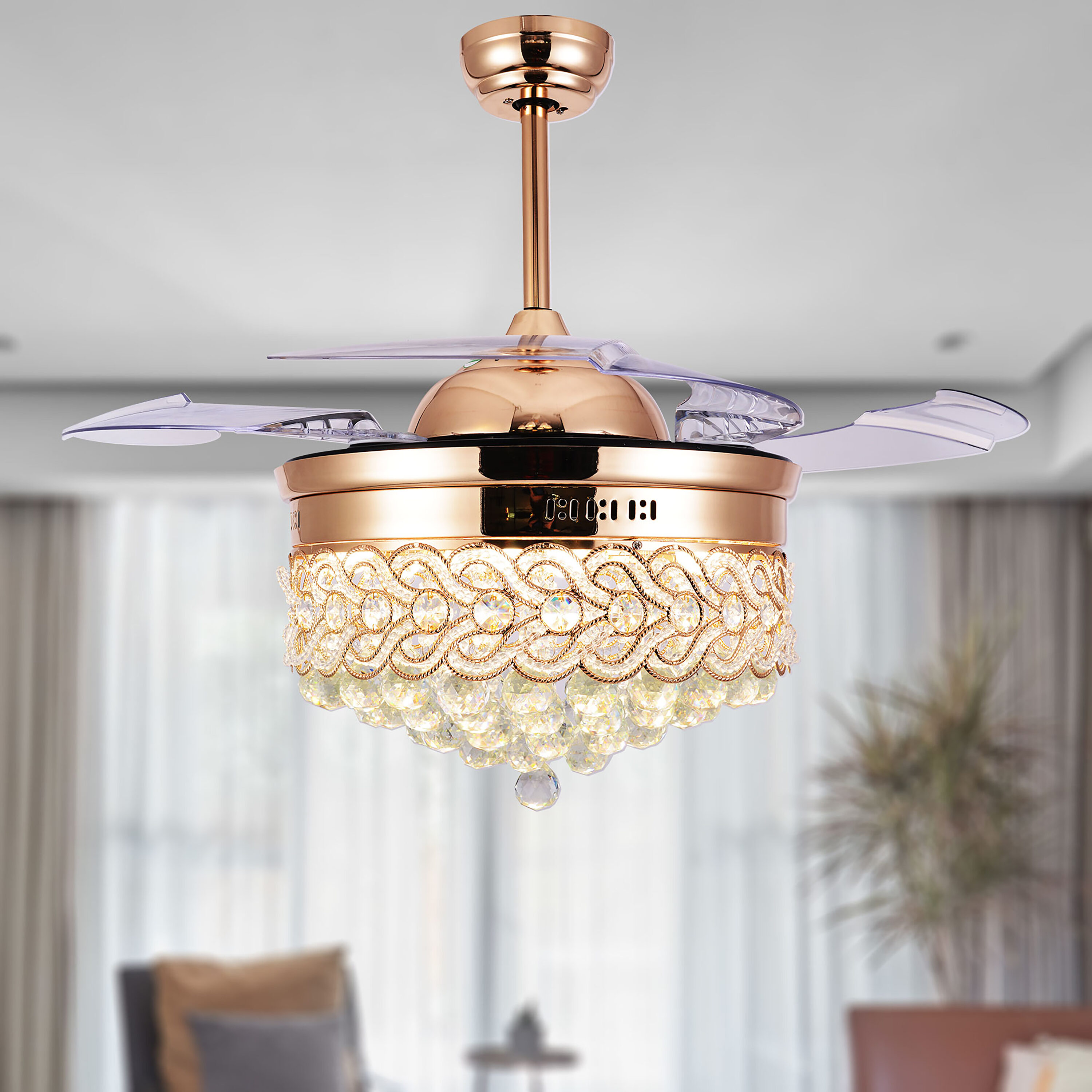 Cusp Barn BD4203-G BD4203 42-in Color-Changing Gold with Acrylic Blades Ceiling Fan With Light - Remote Included ( 3 -Blade )