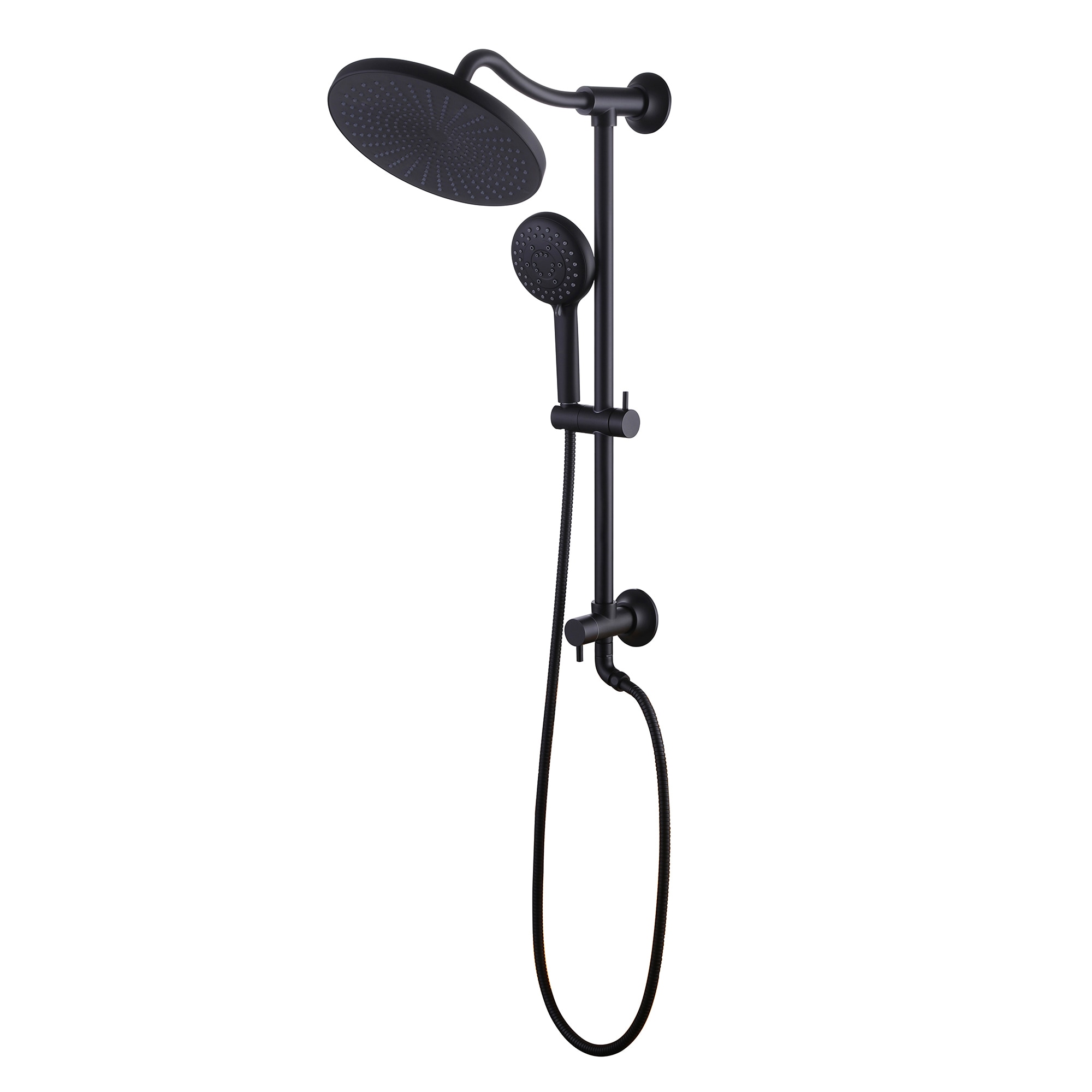 WELLFOR WB-1033 Matte Black Dual Head Shower Faucet Bar System with 2-way Diverter