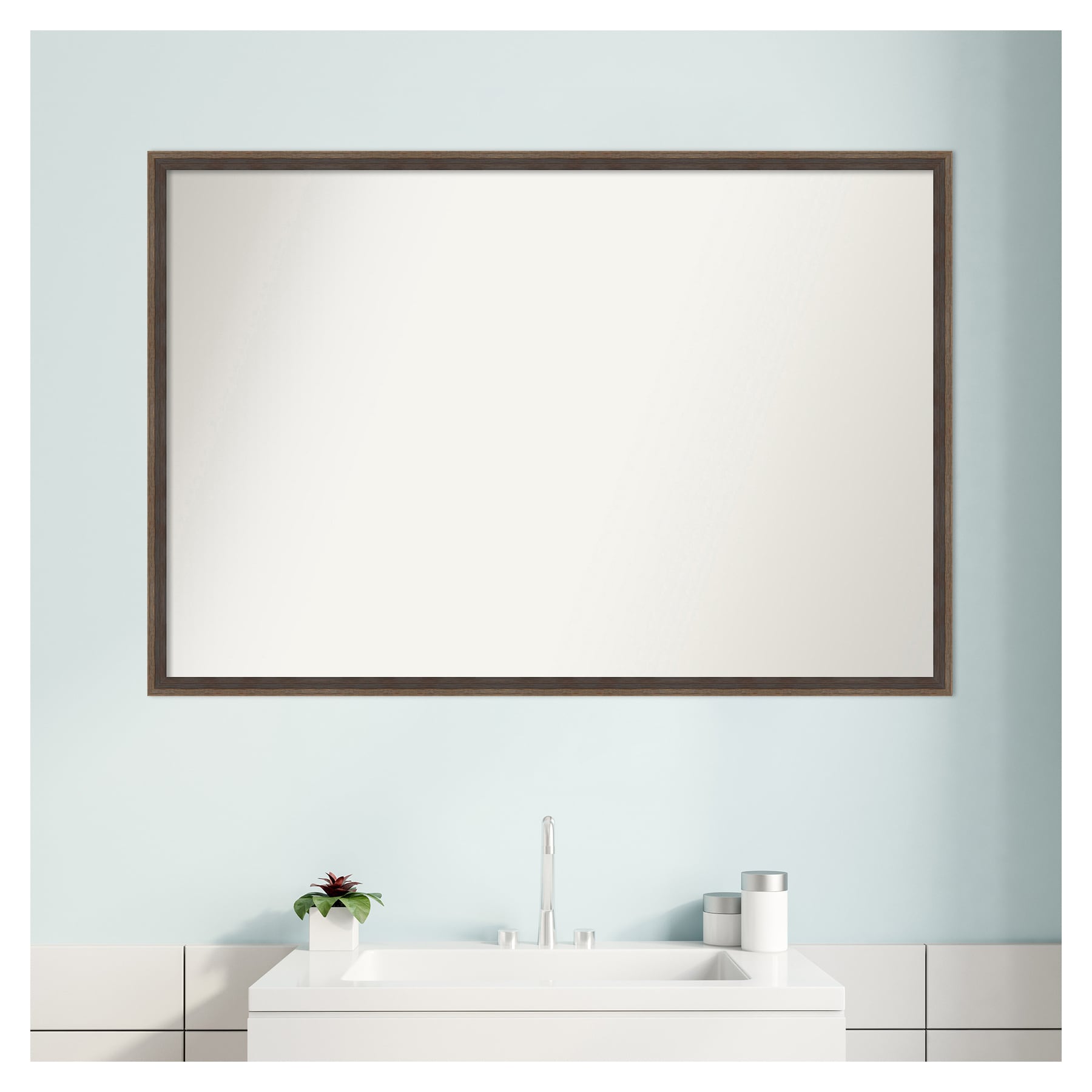 Mocha Brown Hardwood Rectangular Bathroom Wall Mirror