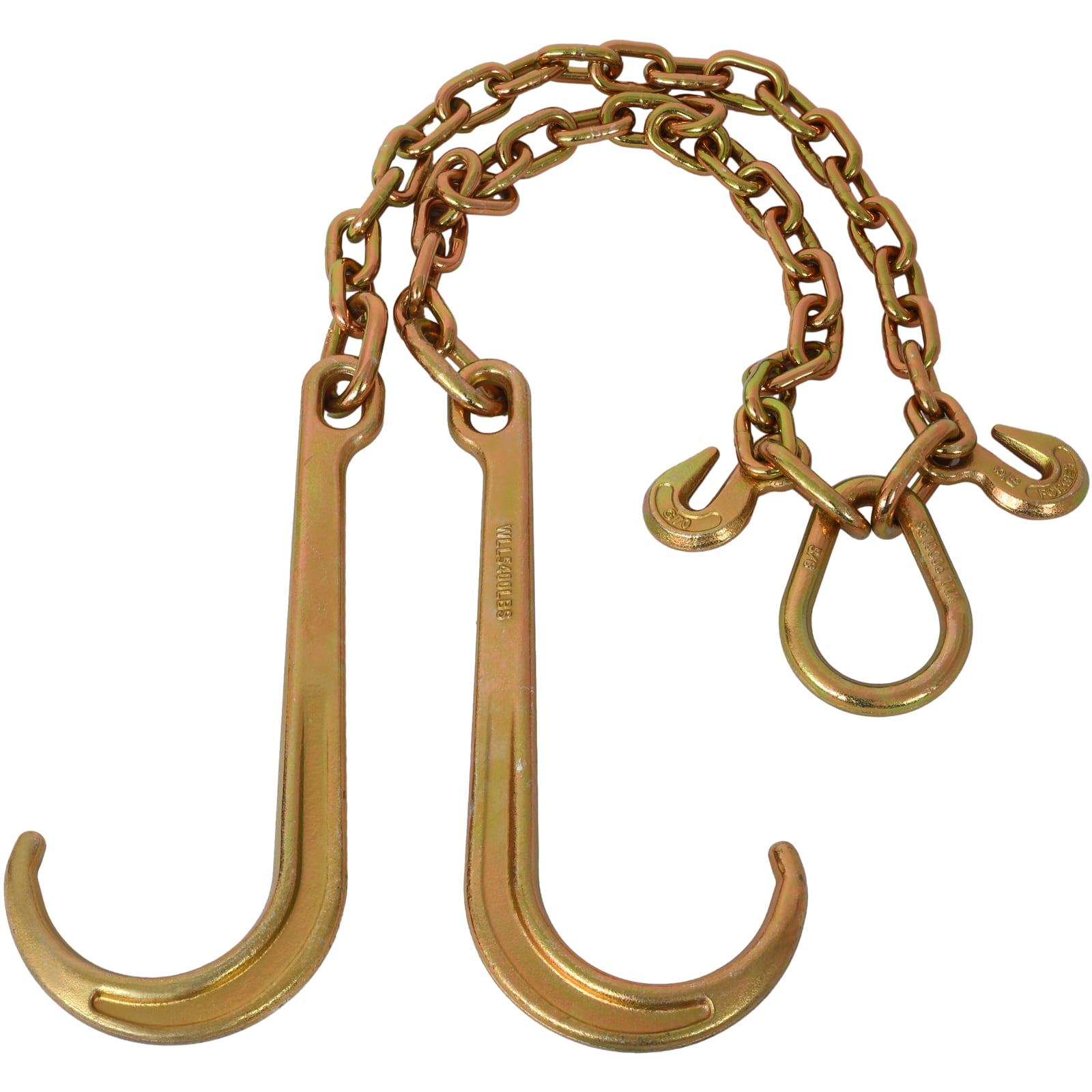 Kahomvis GH-QP214-705 G70 J Hook Tow Chain Bridle with Large Shank J Hooks and Grab Hooks,Flatbed Truck Trailer Safety Tow Chain 4700 Lbs Working Load Limit