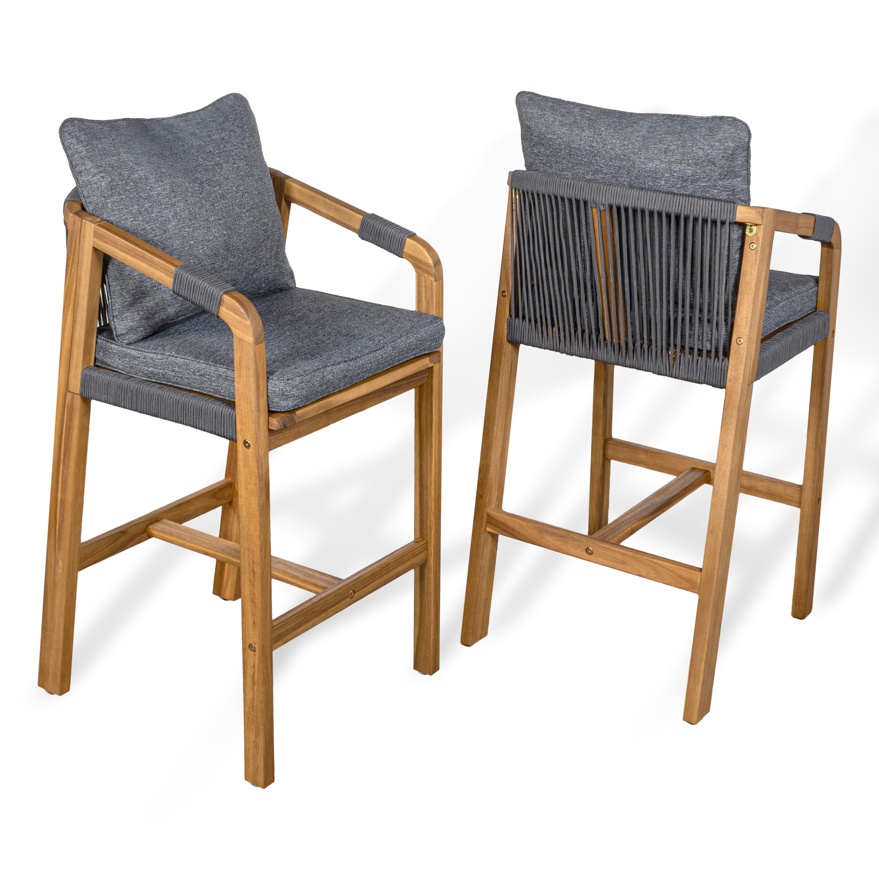 JONATHAN  Y BSL1200B-SET2 Porto Modern Coastal Set of 2 Gray/Teak Brown Wood Frame Stationary Bar Stool Chair with Gray Cushioned Seat