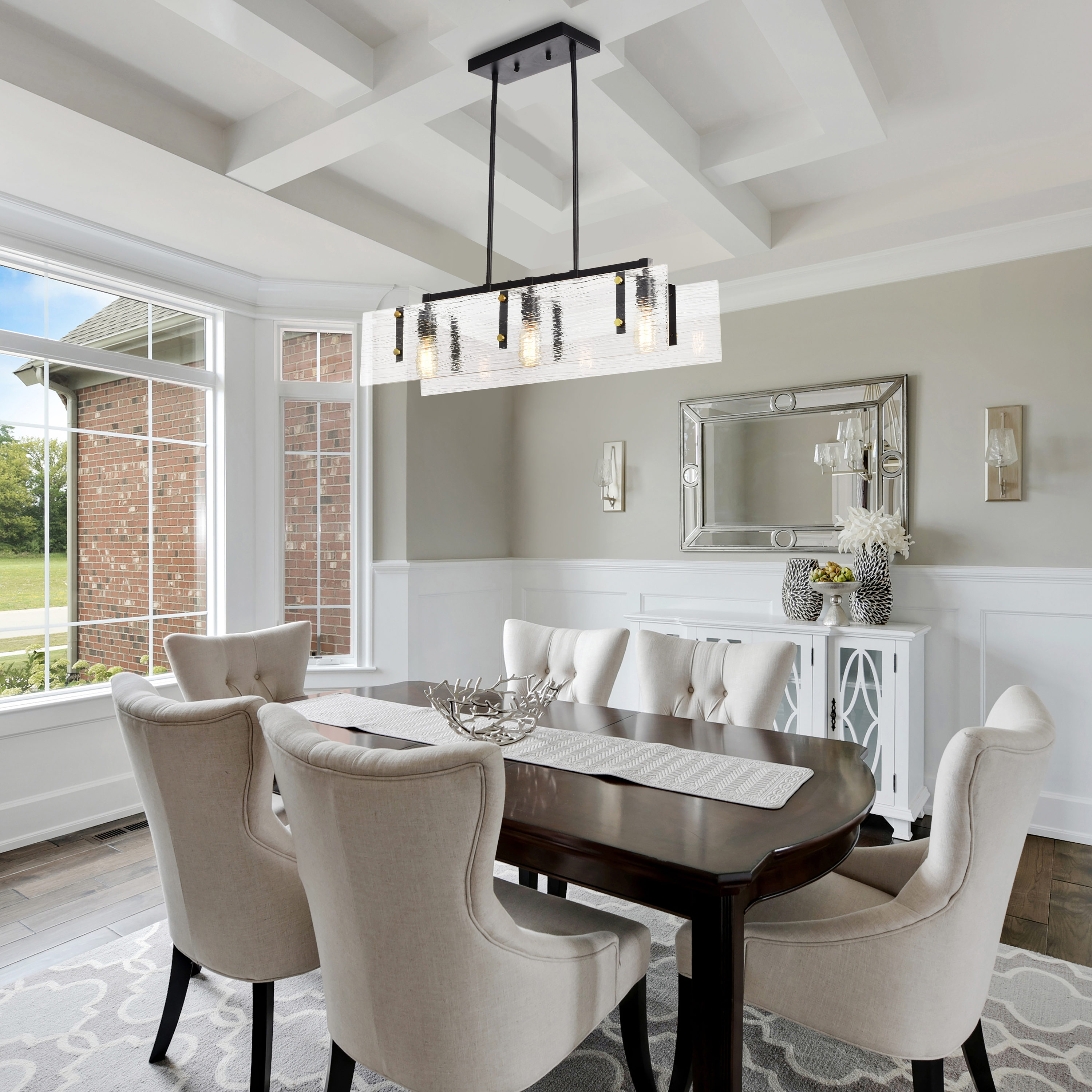 Elegant 30" Gold Linear Chandelier with Strie Glass - LED Compatible