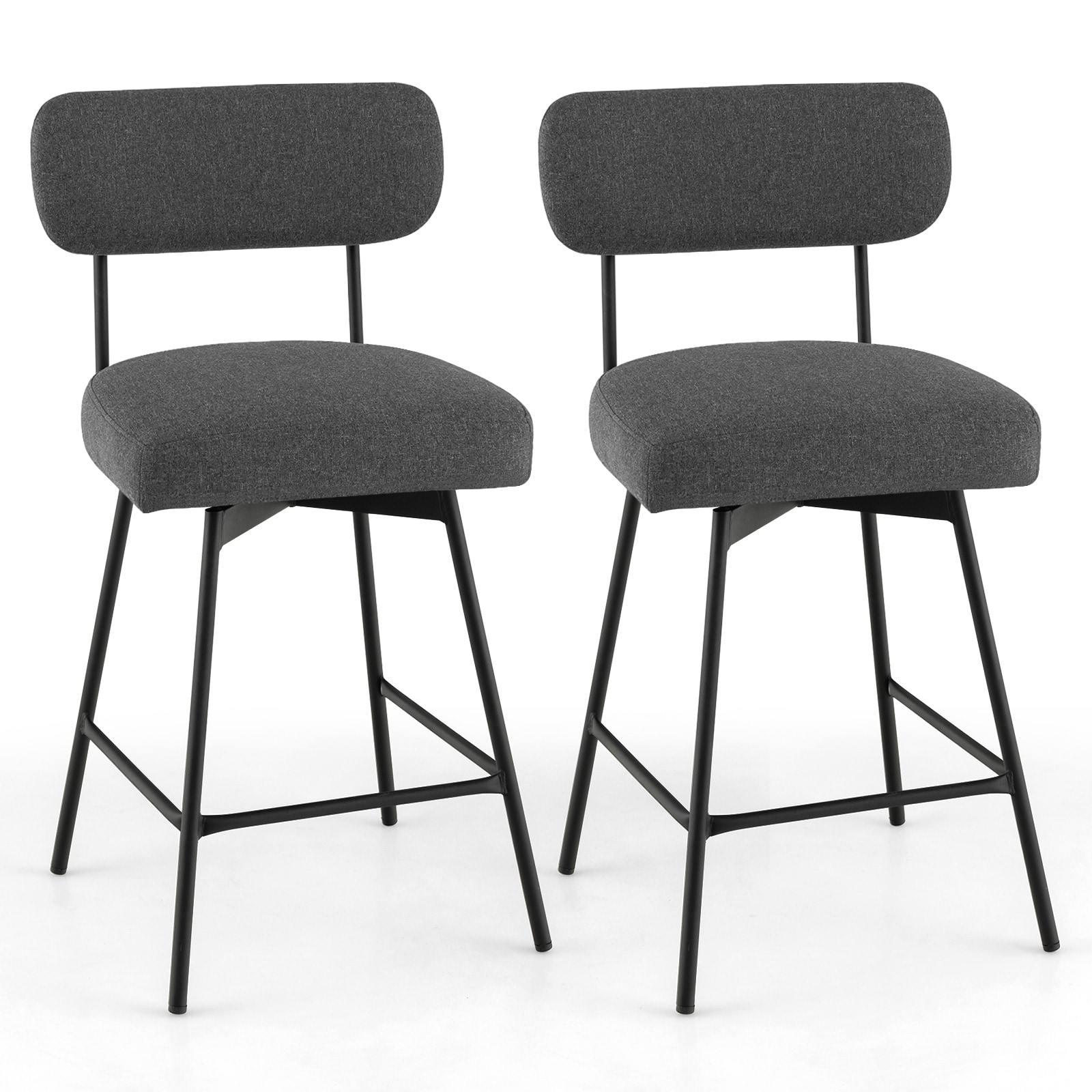 Slickblue D-CO-2-RG67601VJ Set of 2 Modern Upholstered Bar Stools 25 inch Seat Height with Swivel Padded Seat and Metal Frame for Kitchen Island Dining or Home Bar- Gray