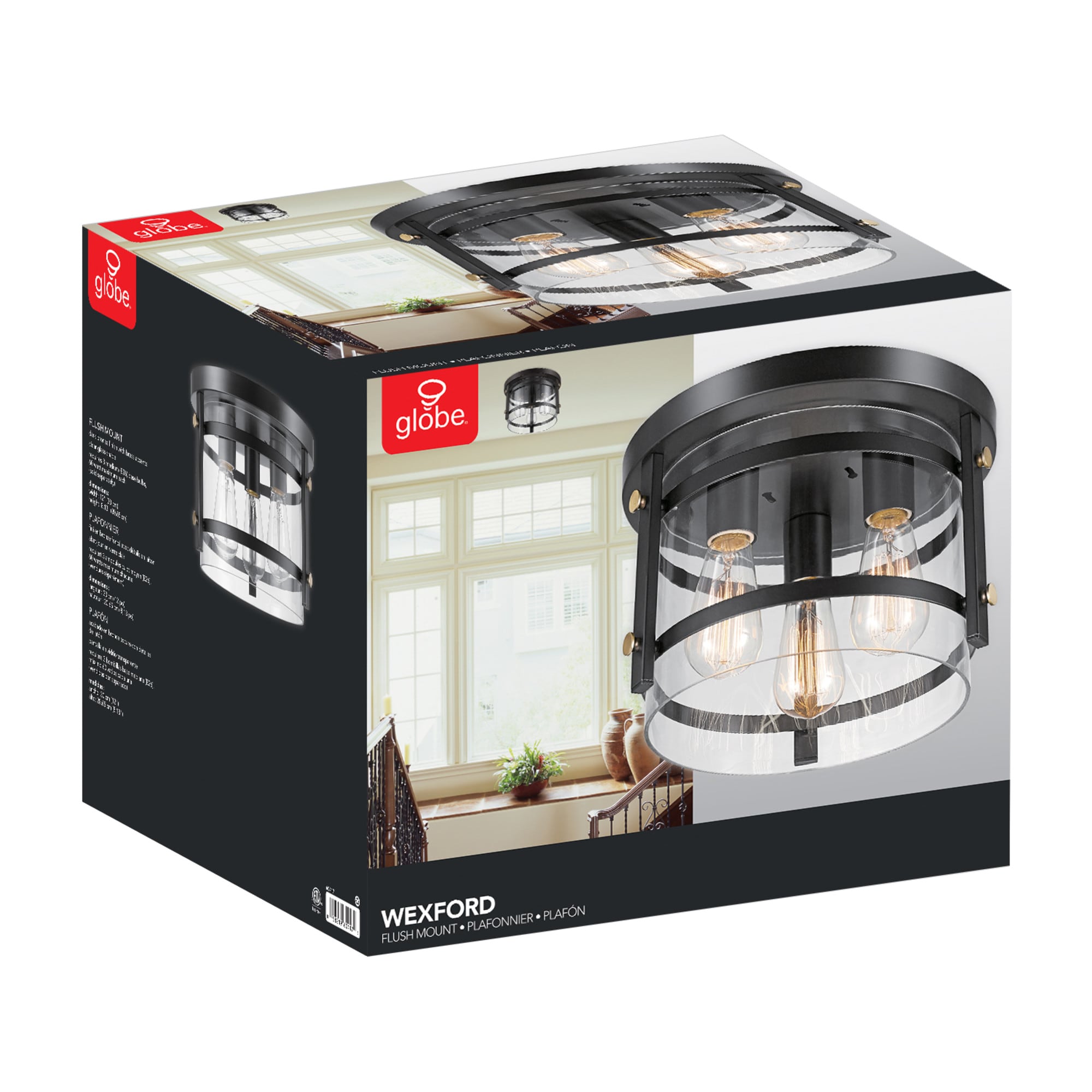 Wexford 3-Light Dark Bronze and Clear Glass Flush Mount