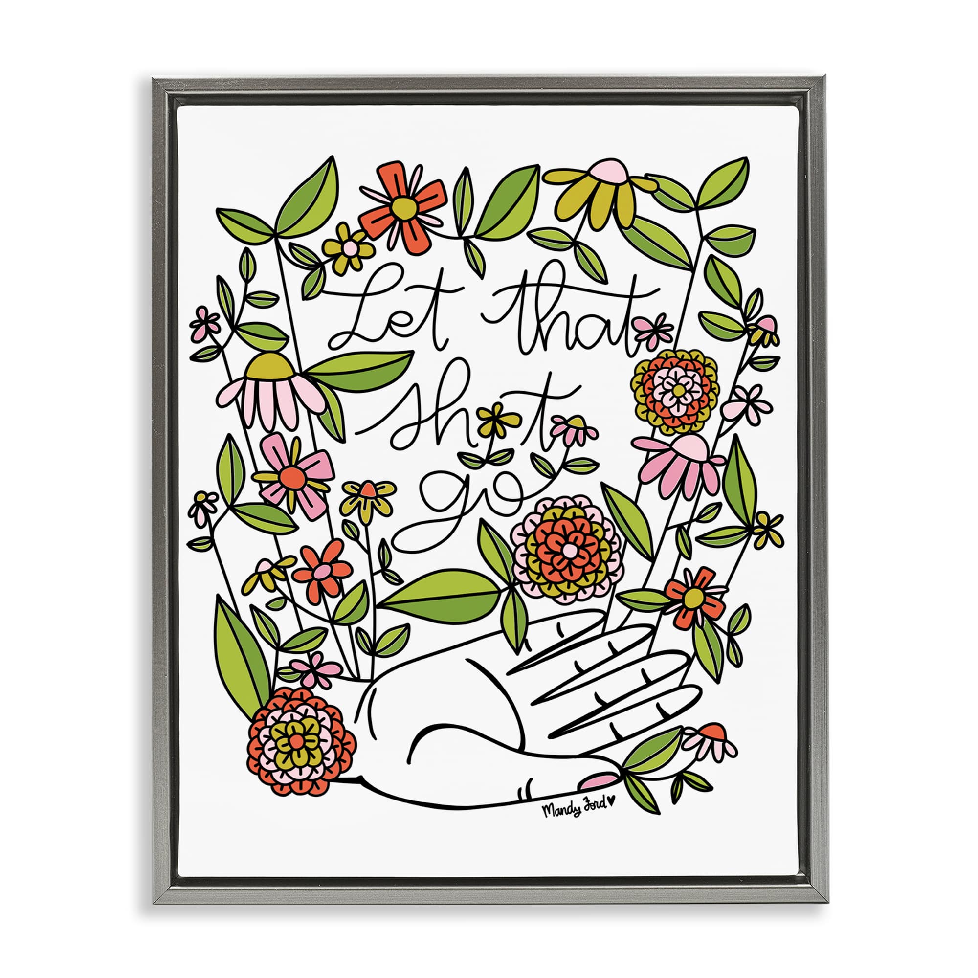 Stupell Industries BS-305-FFL-16X20 Let It Go Floral Phrase Gray Framed Floater Canvas Wall Art By Mandy Ford Art + Illustration 17 x 21