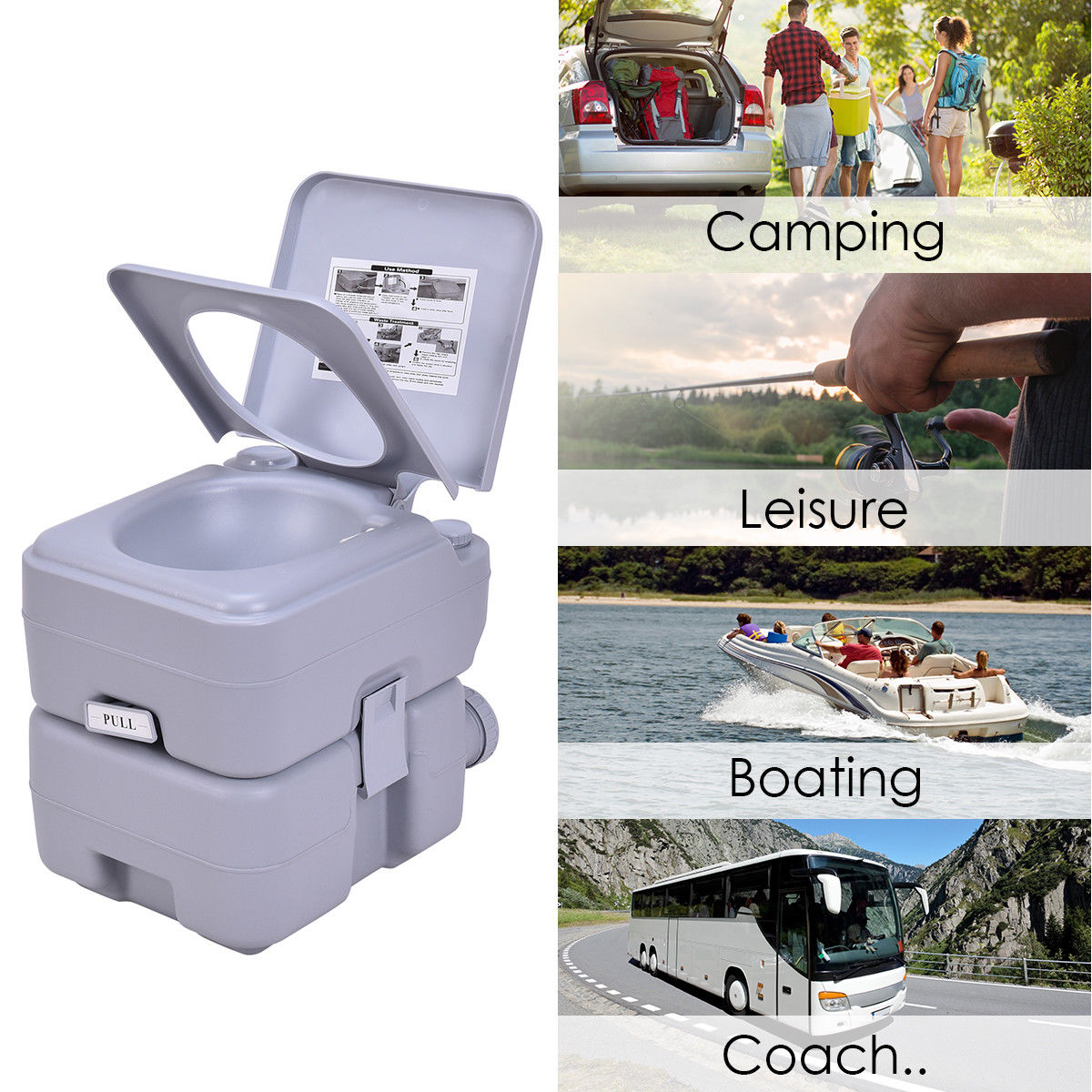 GOPLUS 20L Toilette Portable WC Chimique Mobile pour Camping Caravanes  Hôpital Voyage en HDPE 41x35x41 Gris/Vert (Gris) : : Bricolage