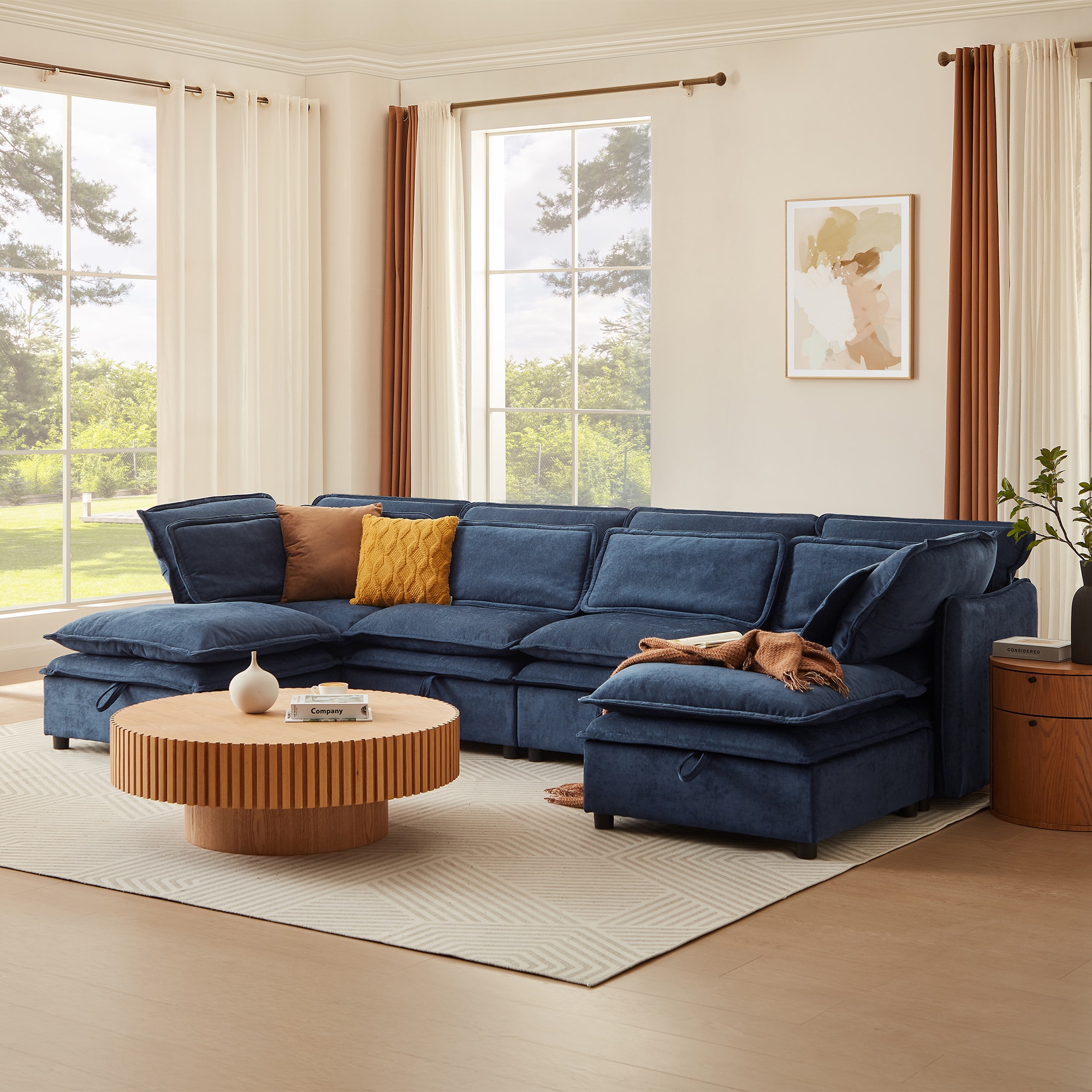 ModernLuxe WY000447AAC DoubleLayer Cushion Modern Large UShaped Modular Sofa Freely Combinable 6Seater with Storage Function Convertible to Sofa Bed Perfect for Living Rooms Offices and Apartments