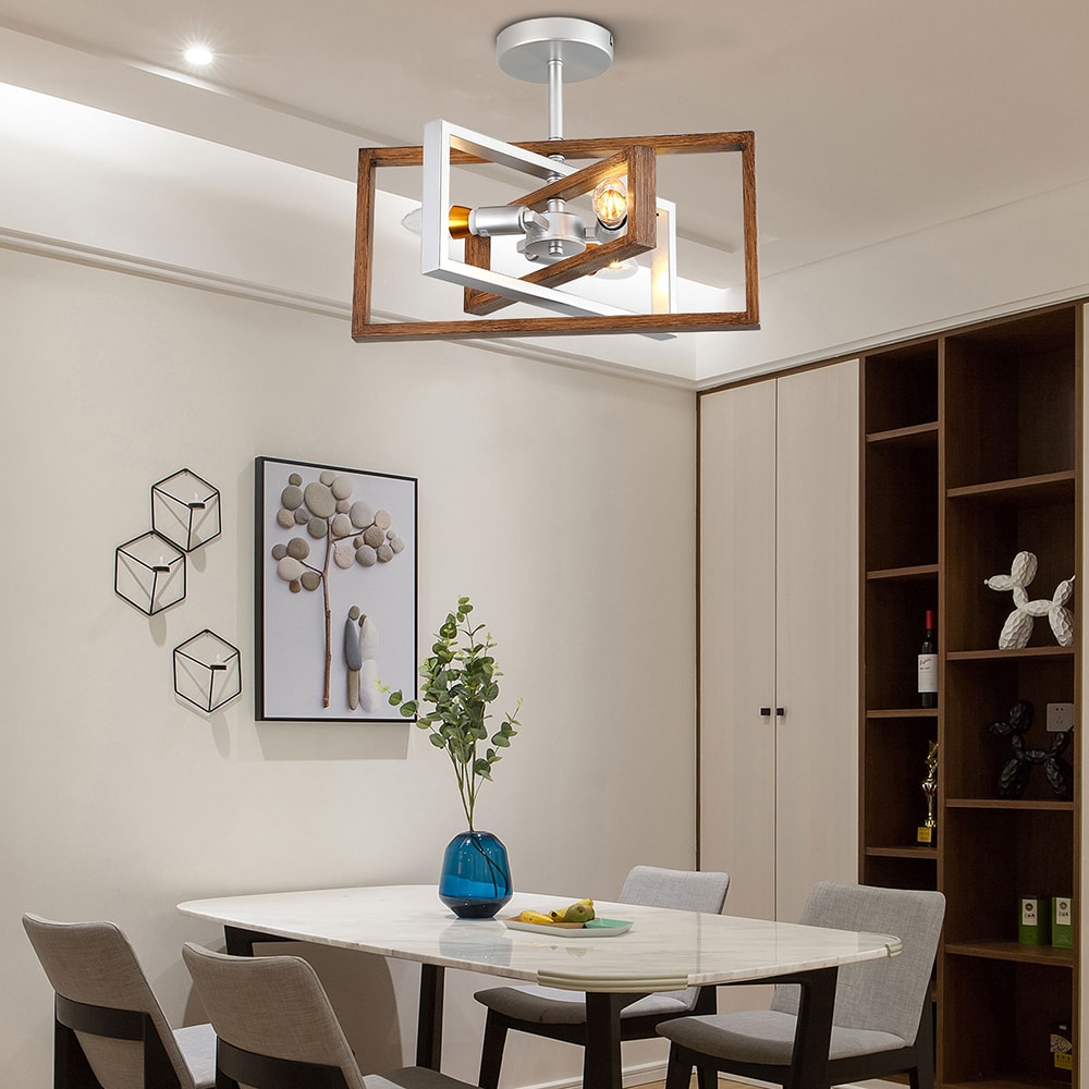 Oukaning HG-HCXLST-4664-US Industial Rotatable 15.7-in 3 -Light 15.7-in Antique Brown Semi Flush Mount Light