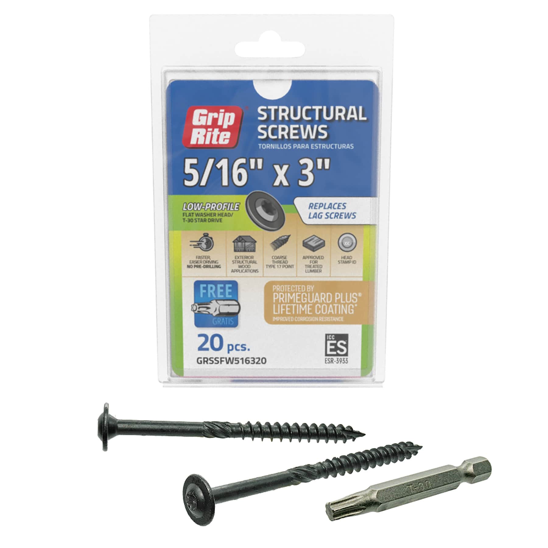 Grip-Rite GRSSFW516320 5/16-in x 3-in Wood to wood Deck Screws ( 20 -Per Box )