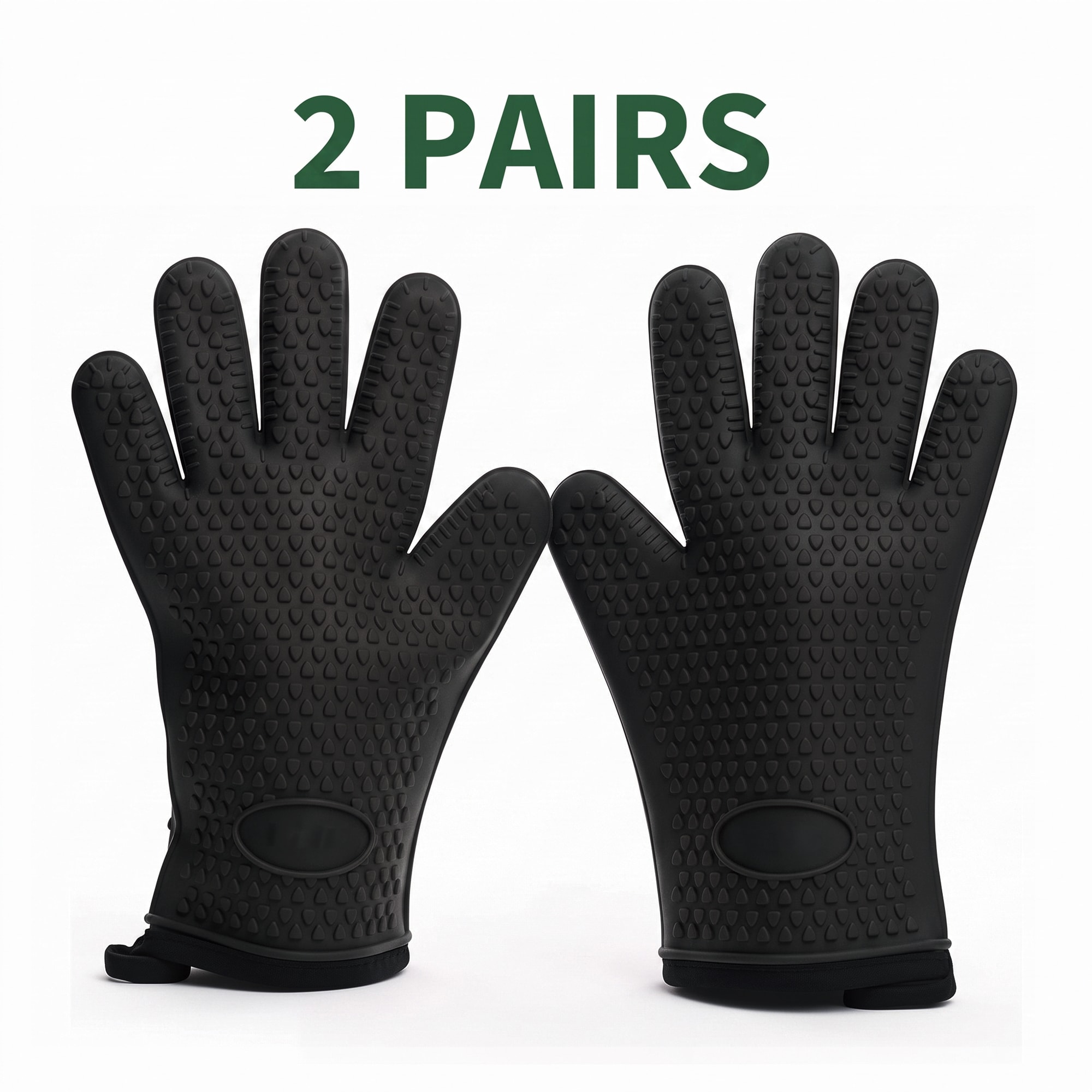 Garvee 2 Pairs Silicone Pizza Oven Gloves Heat Resistant Oven Mitts Waterproof Non-Slip 5-Finger Design For A Better Grip for Outdoor Indoor Pizza Ovens - Black