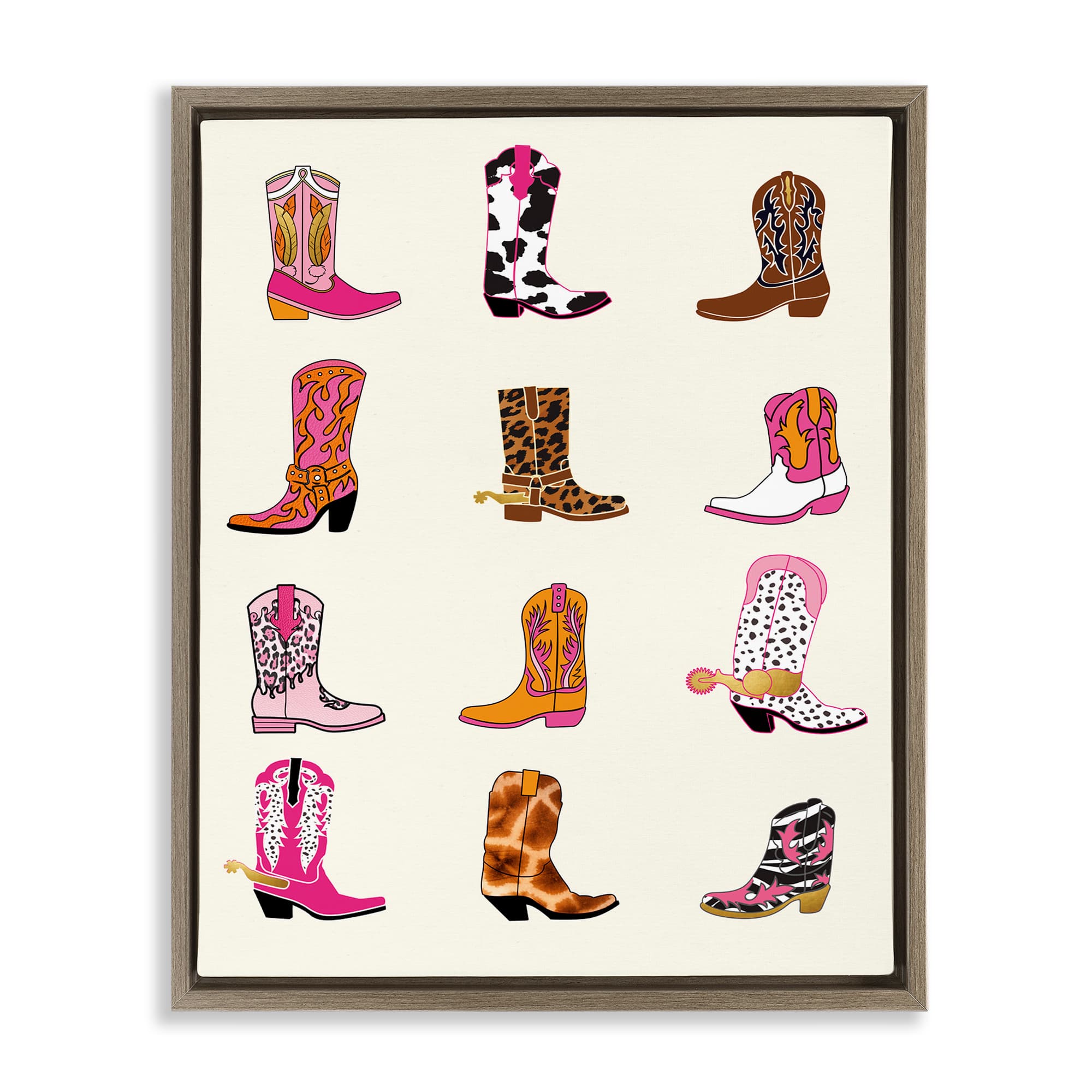 Stupell Industries BS-192-FFE-16X20 Bright Cowboy Boots and Spurs Brown Framed Floater Canvas Wall Art By Susan Arnot 17 x 21